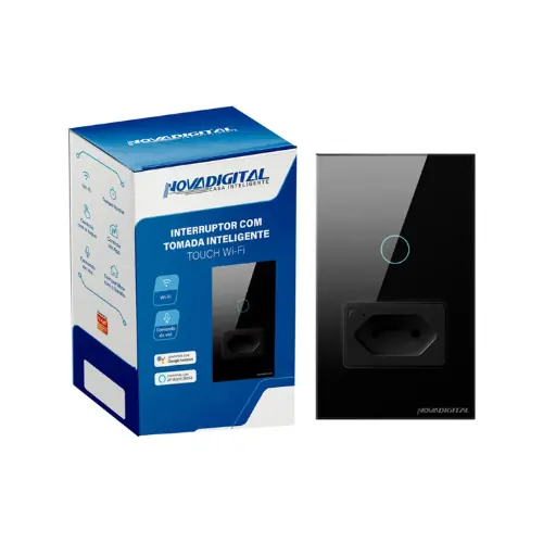 Interruptor Inteligente Wifi 1 Botão Touch Com Tomada Preto Nova Digital