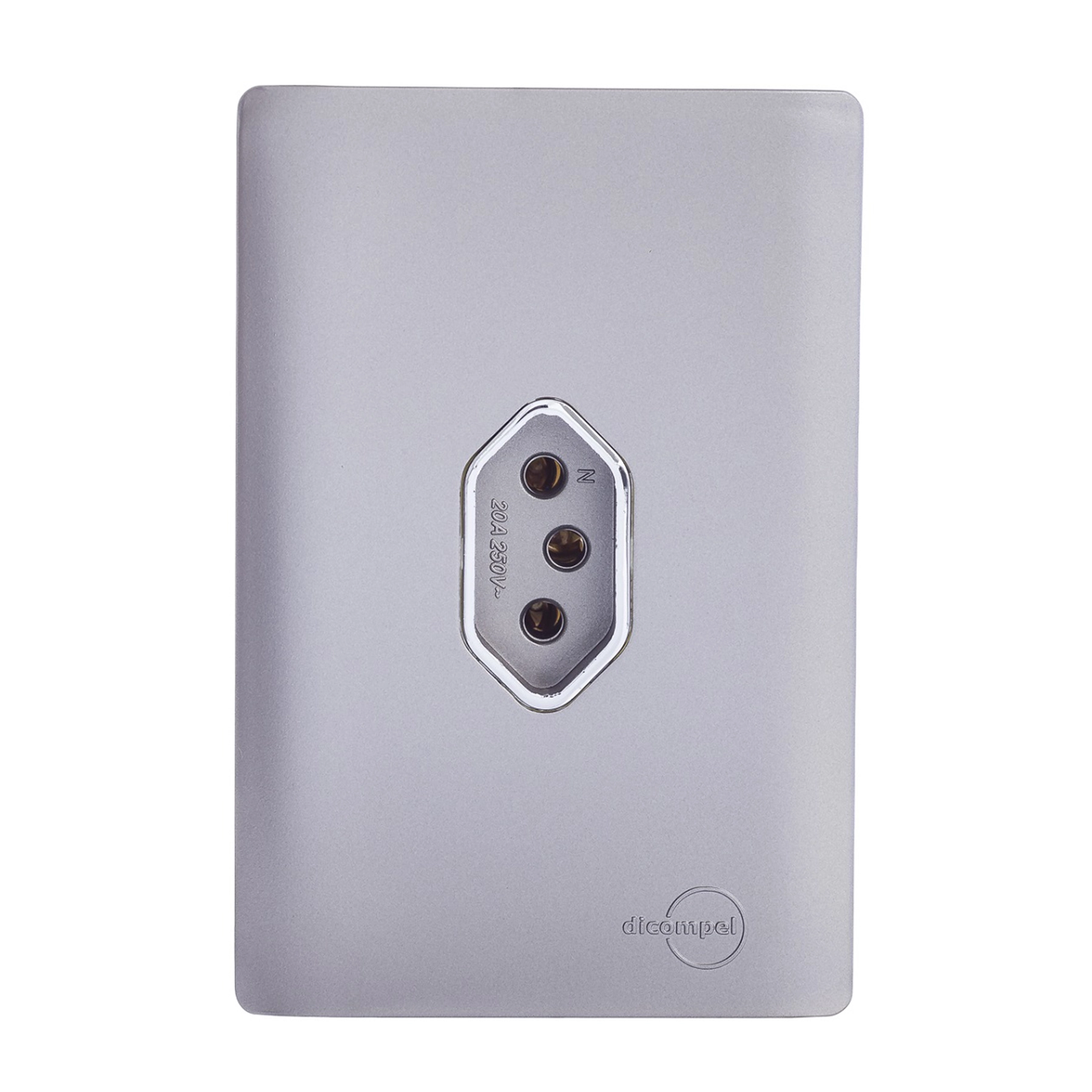 Conjunto 1 Tomada Energia 20A 4x2 Aço Novara Colors Dicompel