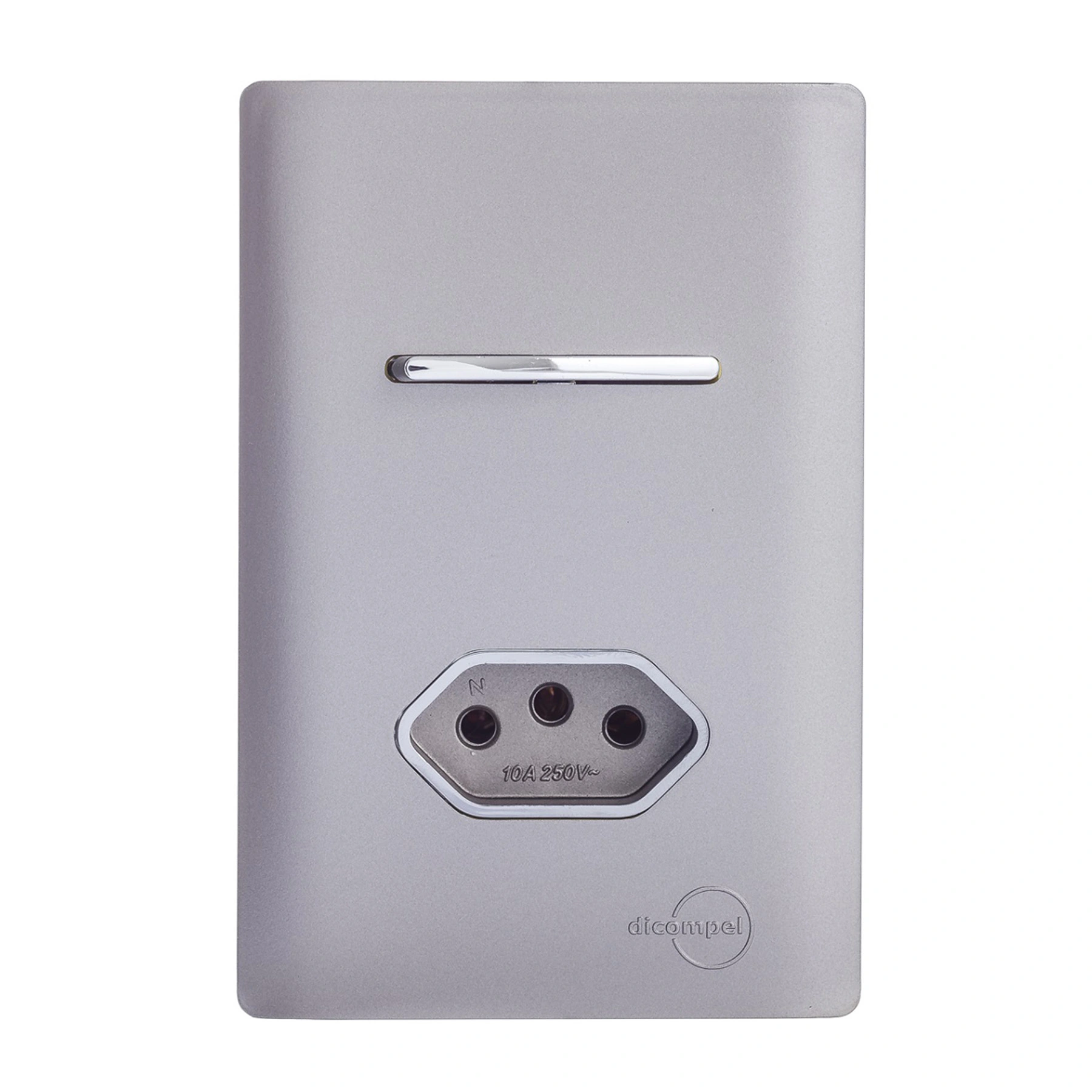 Conjunto 1 Tomada e 1 Interruptor Energia Paralelo 10A 4x2 Aço Novara Colors Dicompel