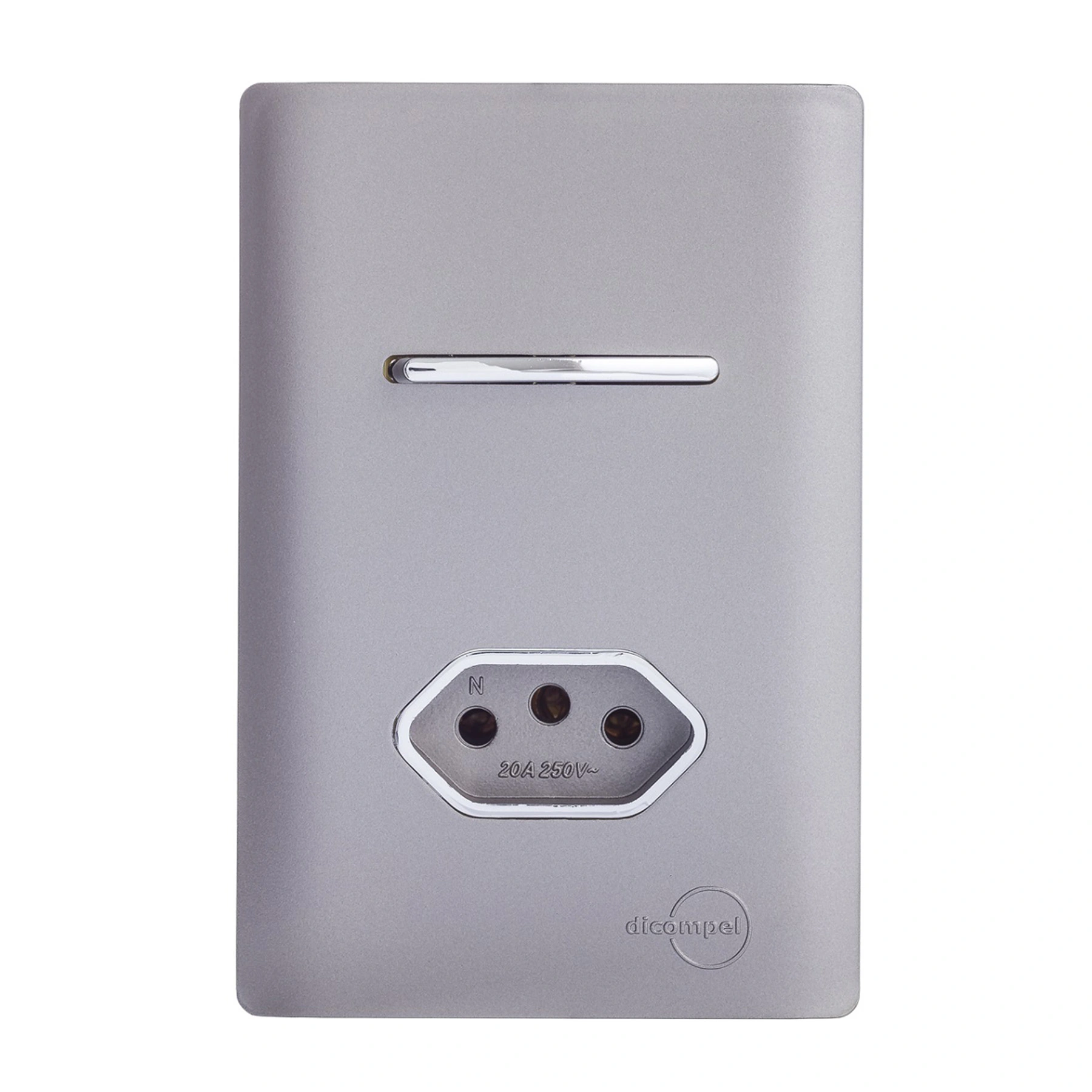 Conjunto 1 Tomada e 1 Interruptor Energia Simples 20A 4x2 Aço Novara Colors Dicompel