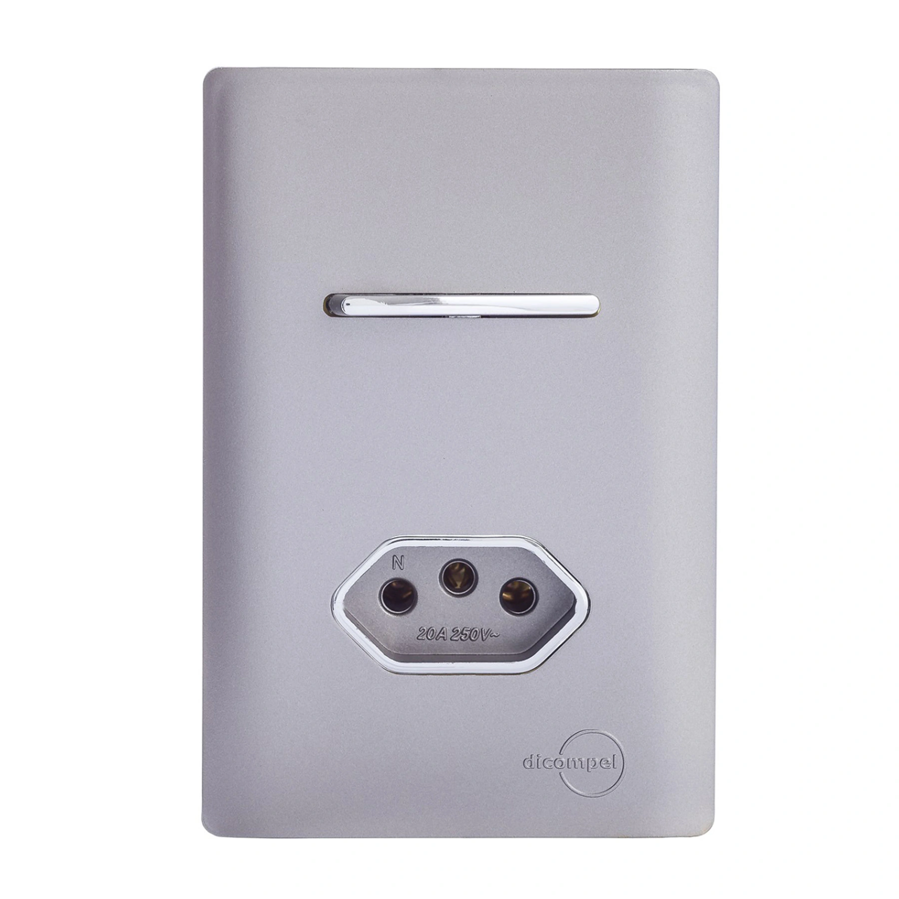 Conjunto 1 Tomada e 1 Interruptor Energia Paralelo 20A 4x2 Aço Novara Colors Dicompel