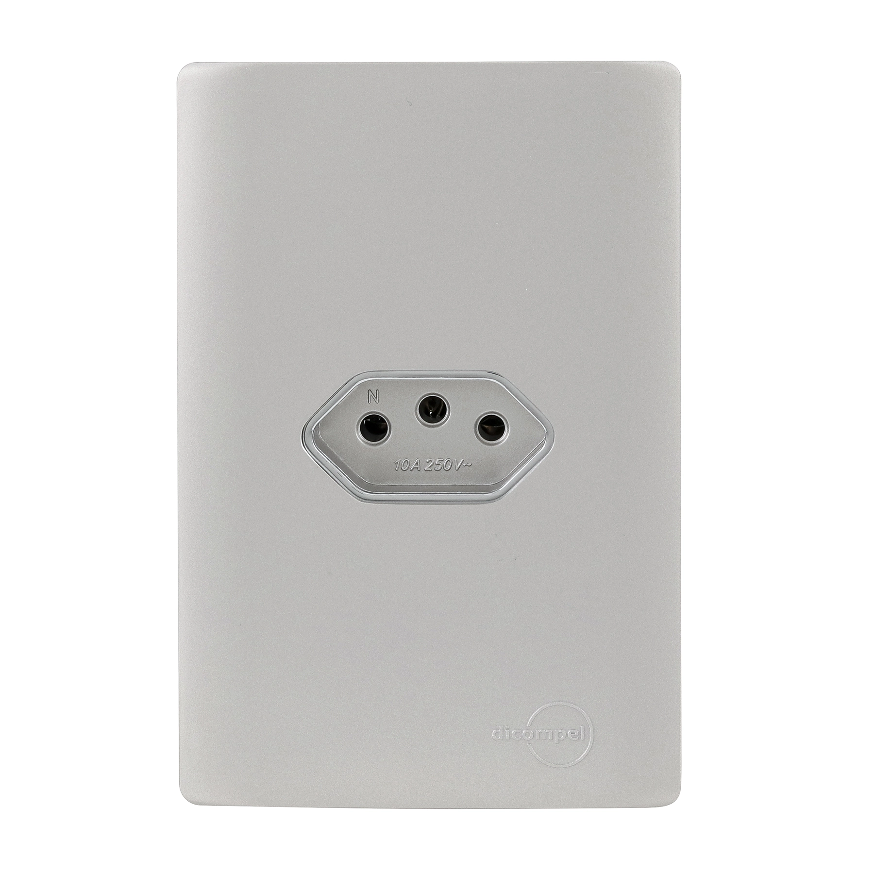 Conjunto 1 Tomada Energia 10A 4x2 Aço Novara Colors Dicompel