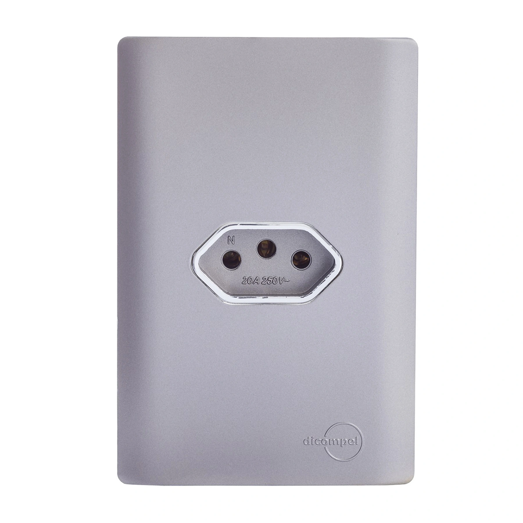 Conjunto 1 Tomada Energia 20A 4x2 Aço Novara Colors Dicompel