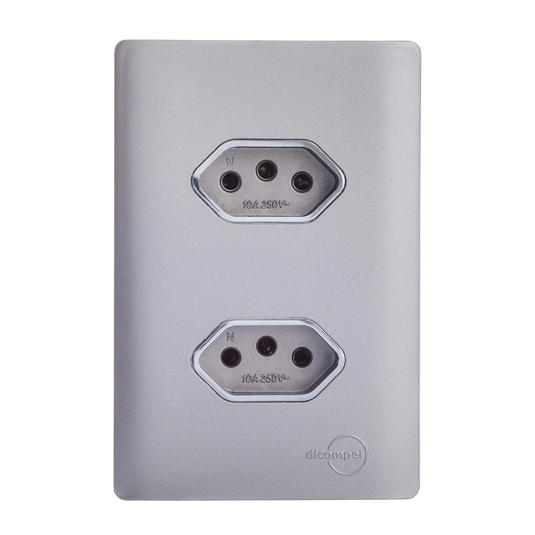 Conjunto 2 Tomadas Energia 10A 4x2 Aço Novara Colors Dicompel