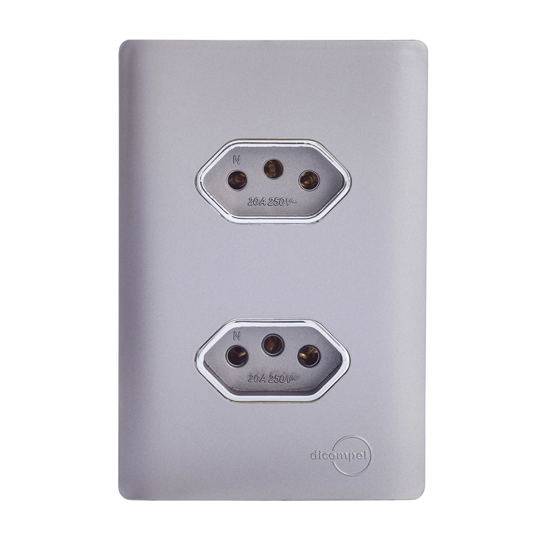 Conjunto 2 Tomadas Energia 20A 4x2 Aço Novara Colors Dicompel