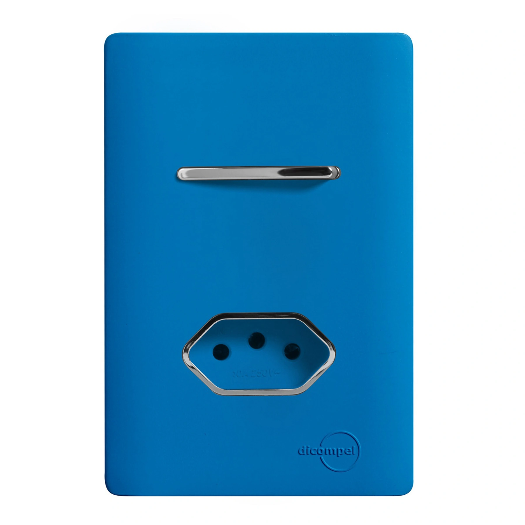Conjunto 1 Tomada e 1 Interruptor Energia Simples 10A 4x2 Azul Fosco Novara Colors Dicompel