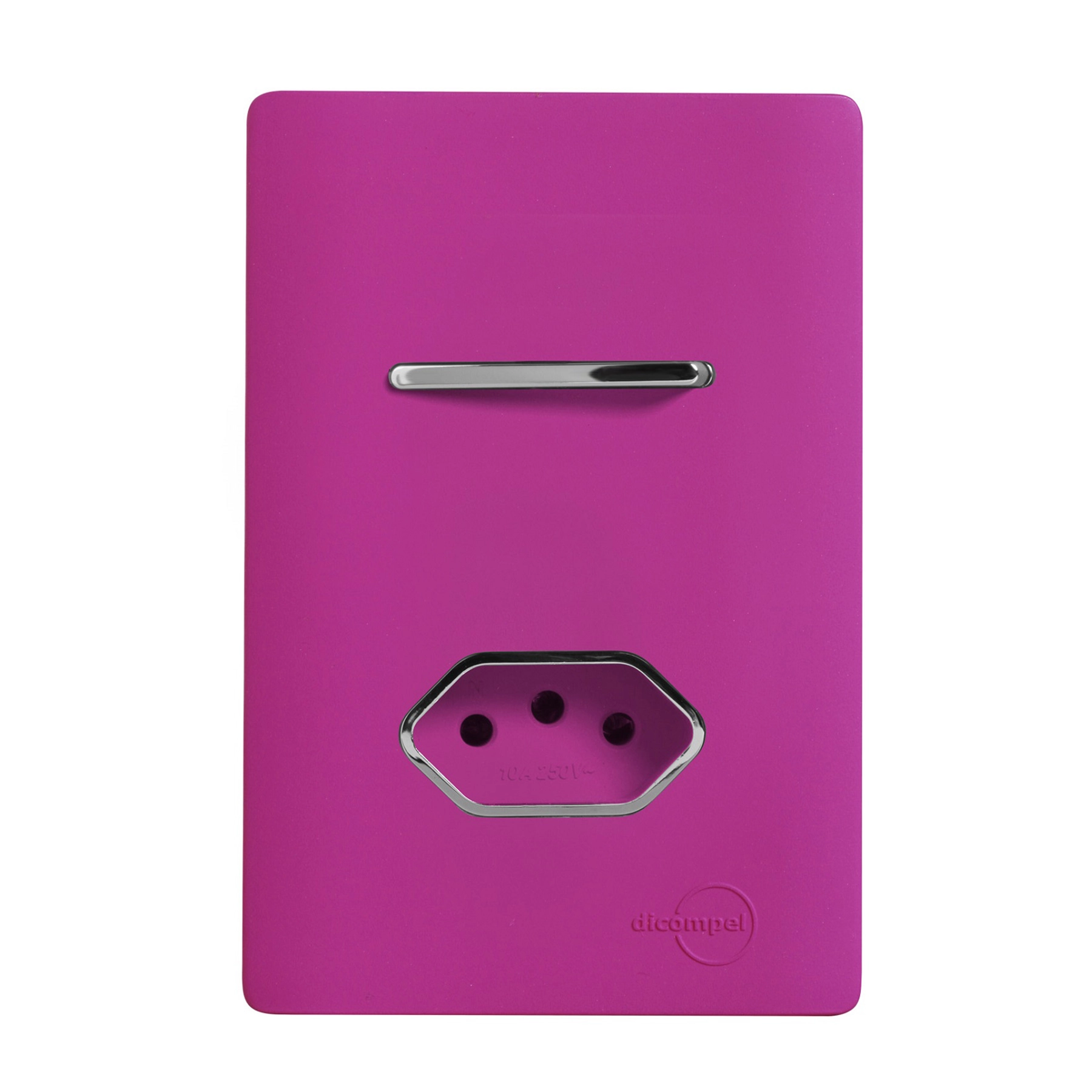 Conjunto 1 Tomada e 1 Interruptor Energia Simples 10A 4x2 Rosa Fosco Novara Colors Dicompel