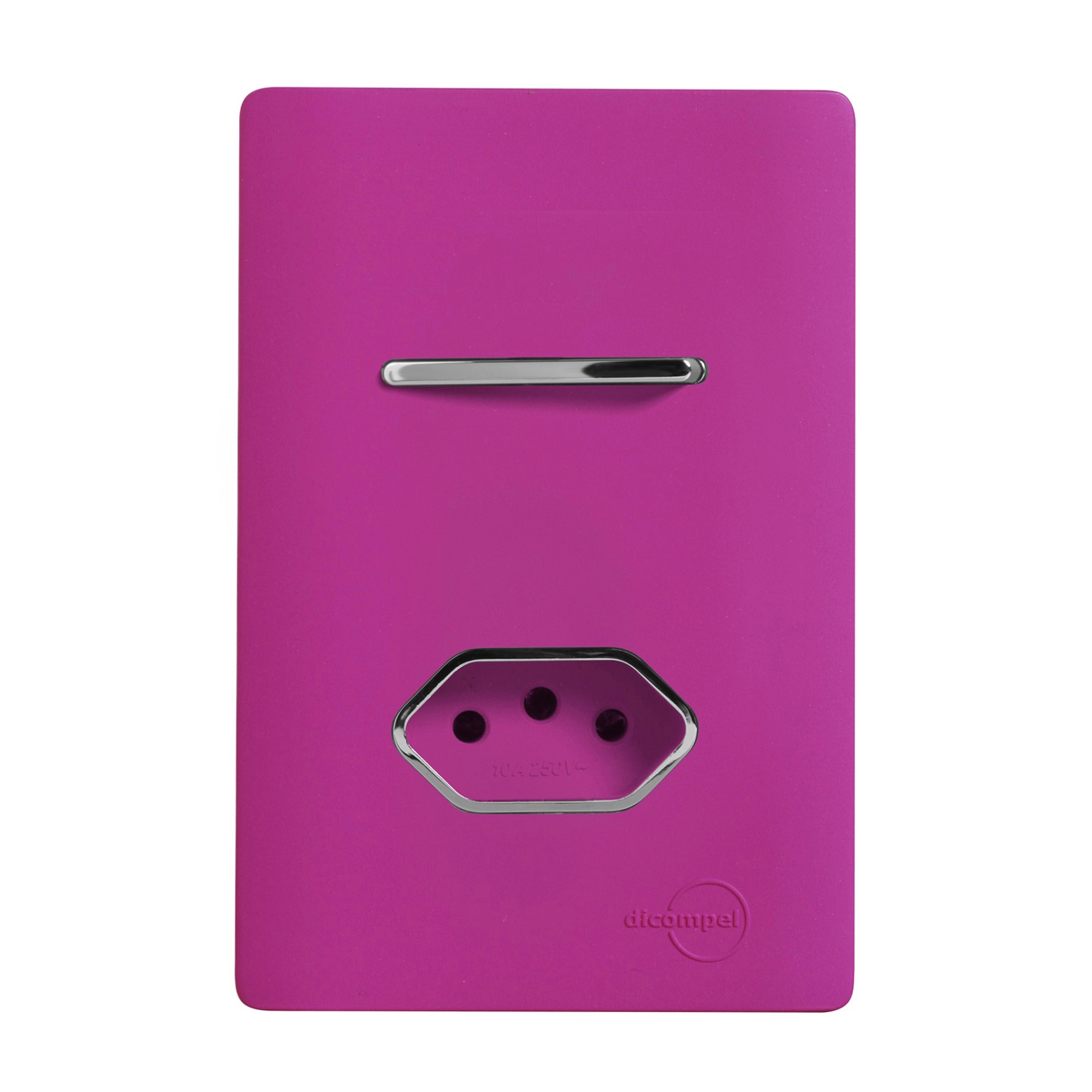 Conjunto 1 Tomada e 1 Interruptor Energia Paralelo 10A 4x2 Rosa Fosco Novara Colors Dicompel