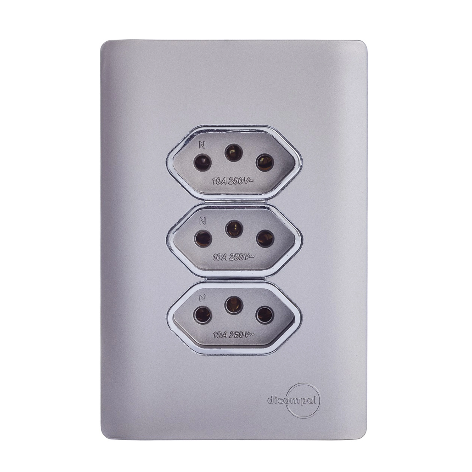 Conjunto 3 Tomadas Energia 10A 4x2 Aço Novara Colors Dicompel