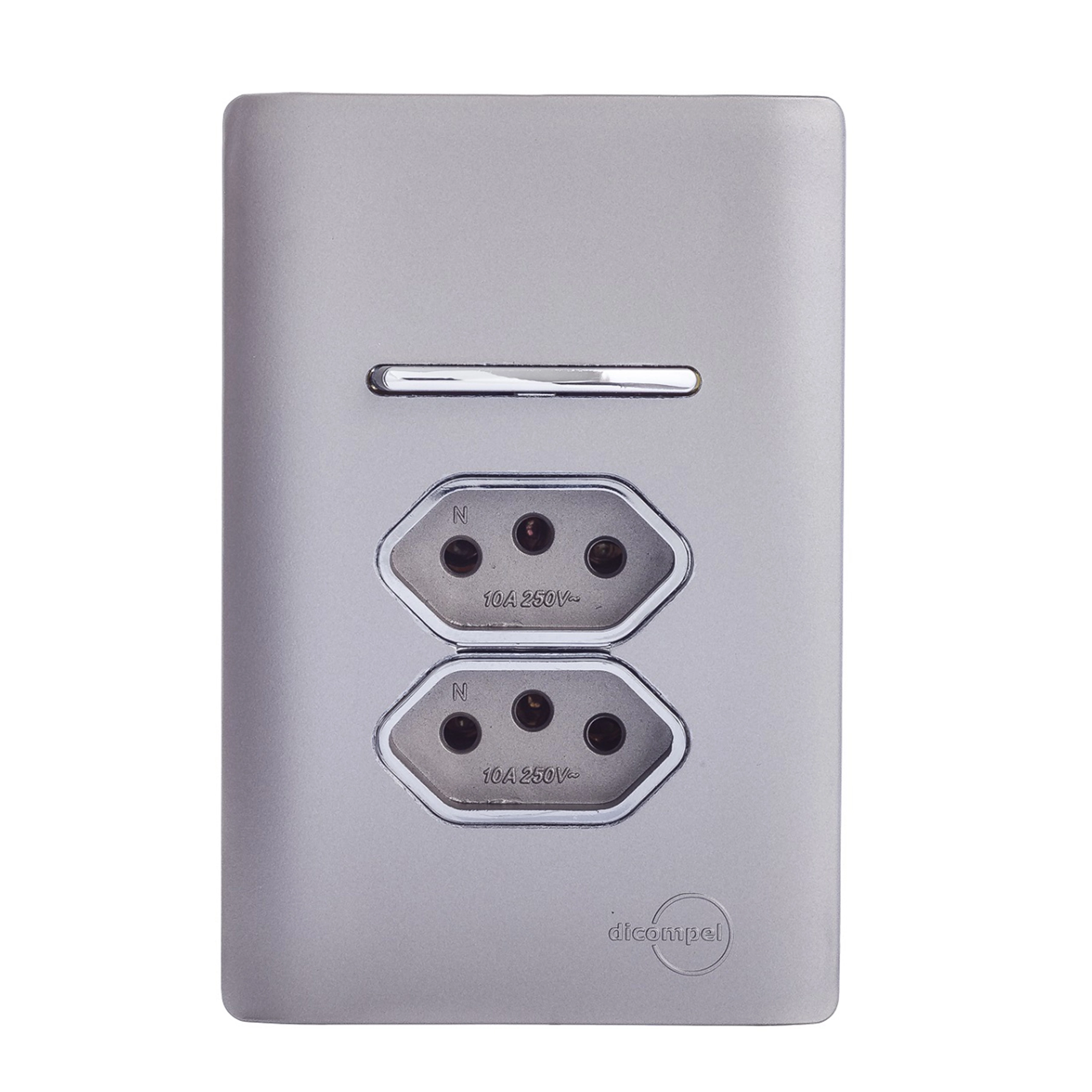 Conjunto 2 Tomadas e 1 Interruptor Energia Simples 10A 4x2 Aço Novara Colors Dicompel