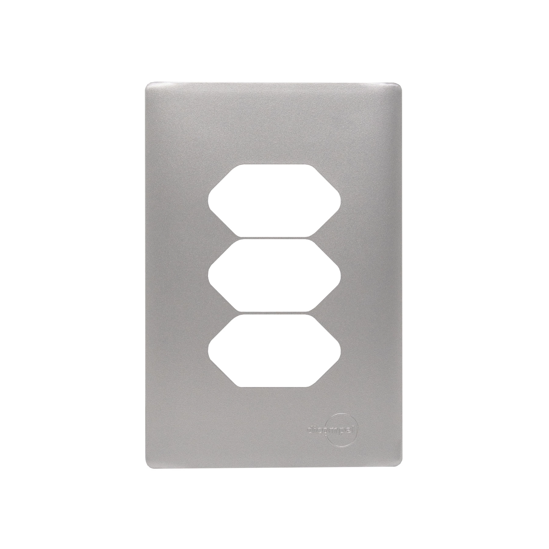 Placa com Suporte 4X2 para 3 Tomada + Suportes Prata Novara