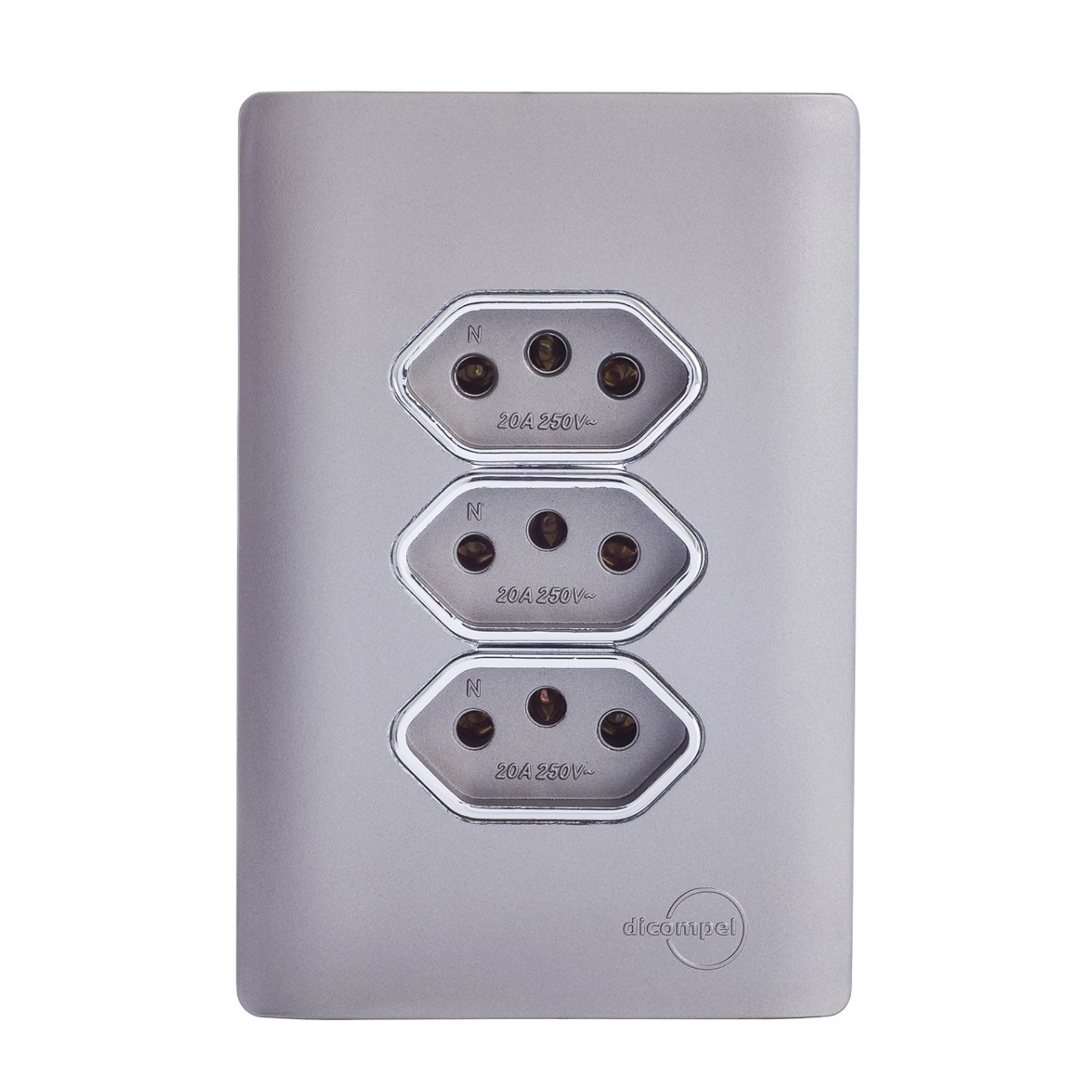 Conjunto 3 Tomadas Energia 20A 4x2 Aço Novara Colors Dicompel