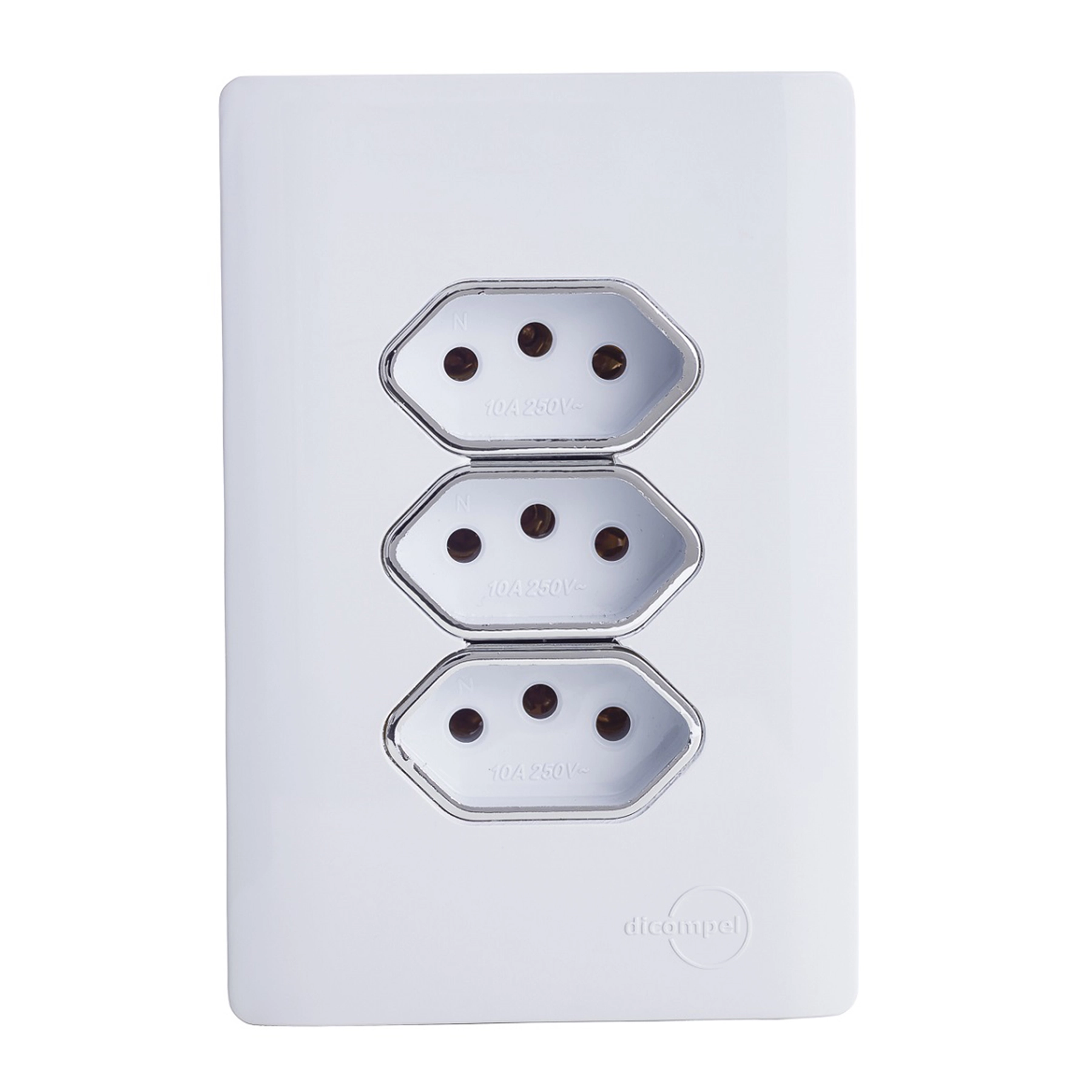 Conjunto 3 Tomadas Energia 20A 4x2 Branco Novara Dicompel