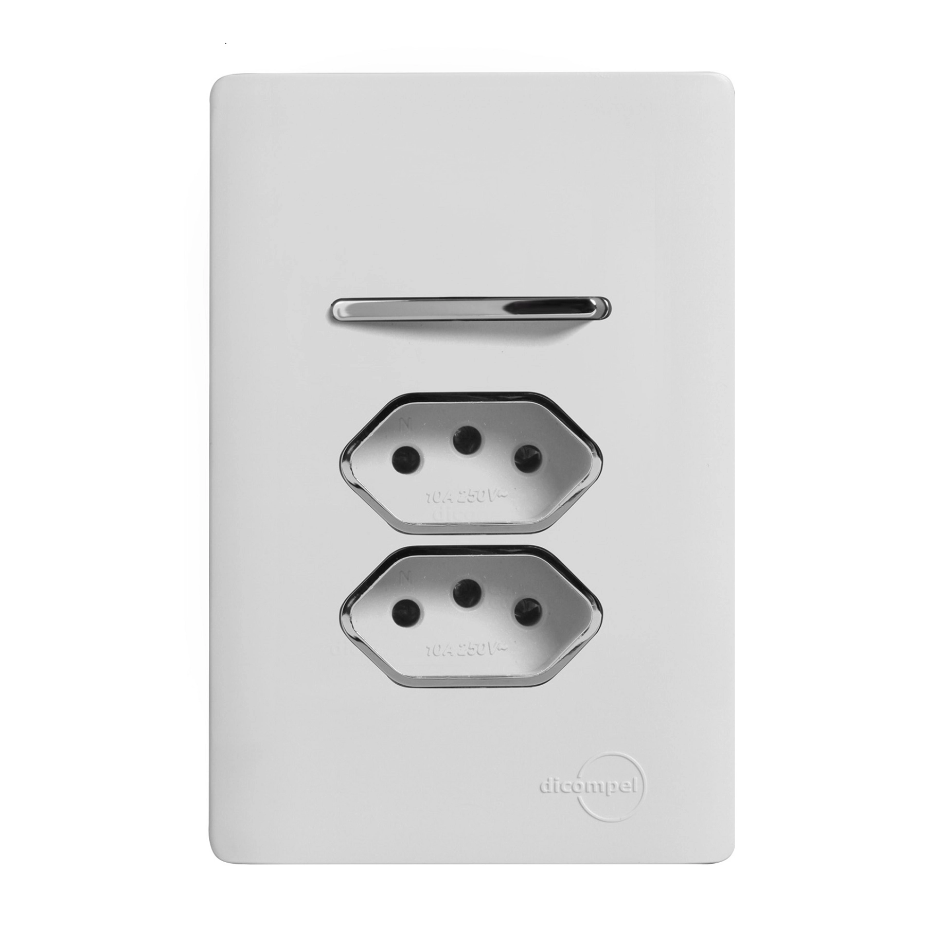 Conjunto 2 Tomadas e 1 Interruptor Energia Simples 20A 4x2 Branco Novara Dicompel