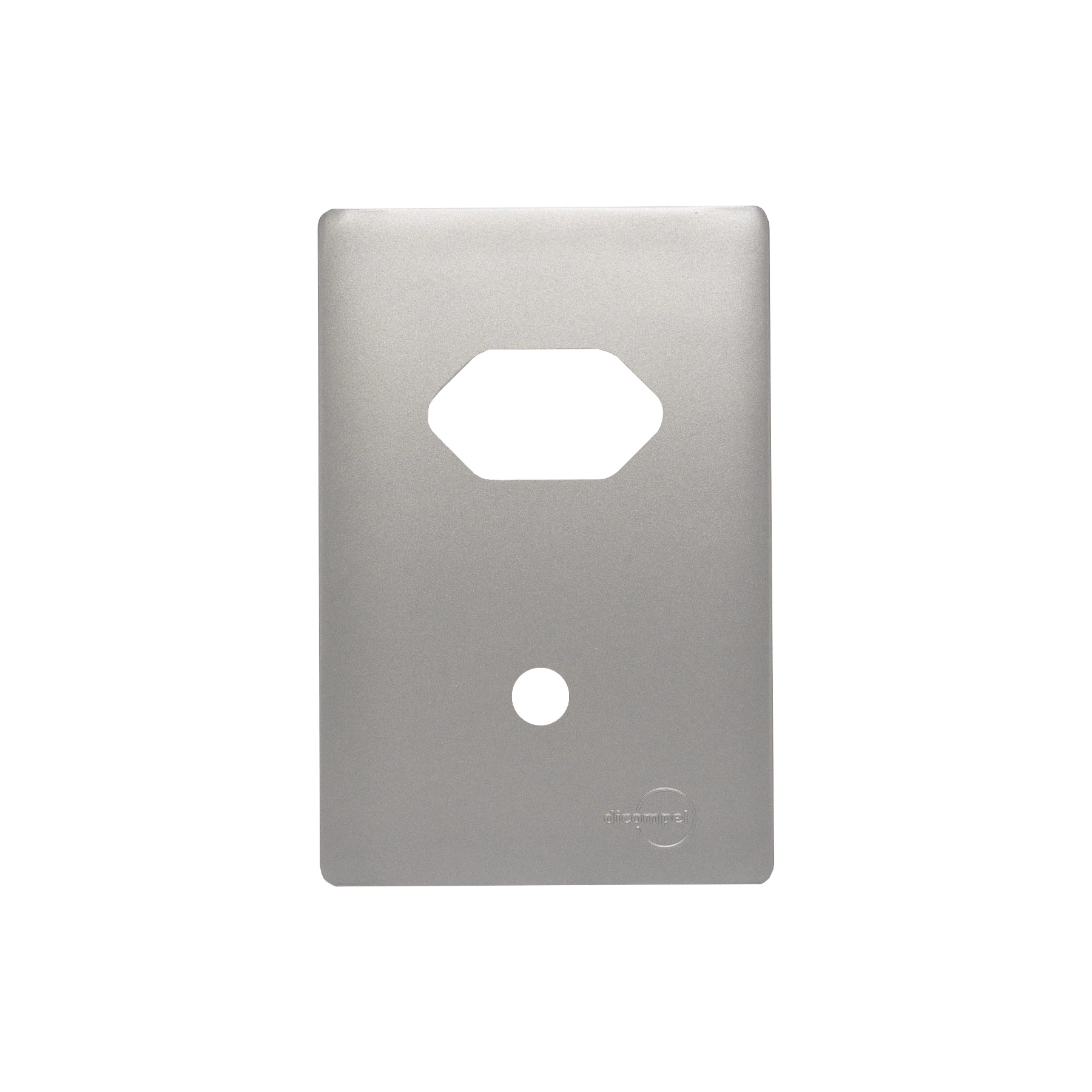Placa com Suporte 4X2 para 1 Tomada + 1 Furo Prata Novara