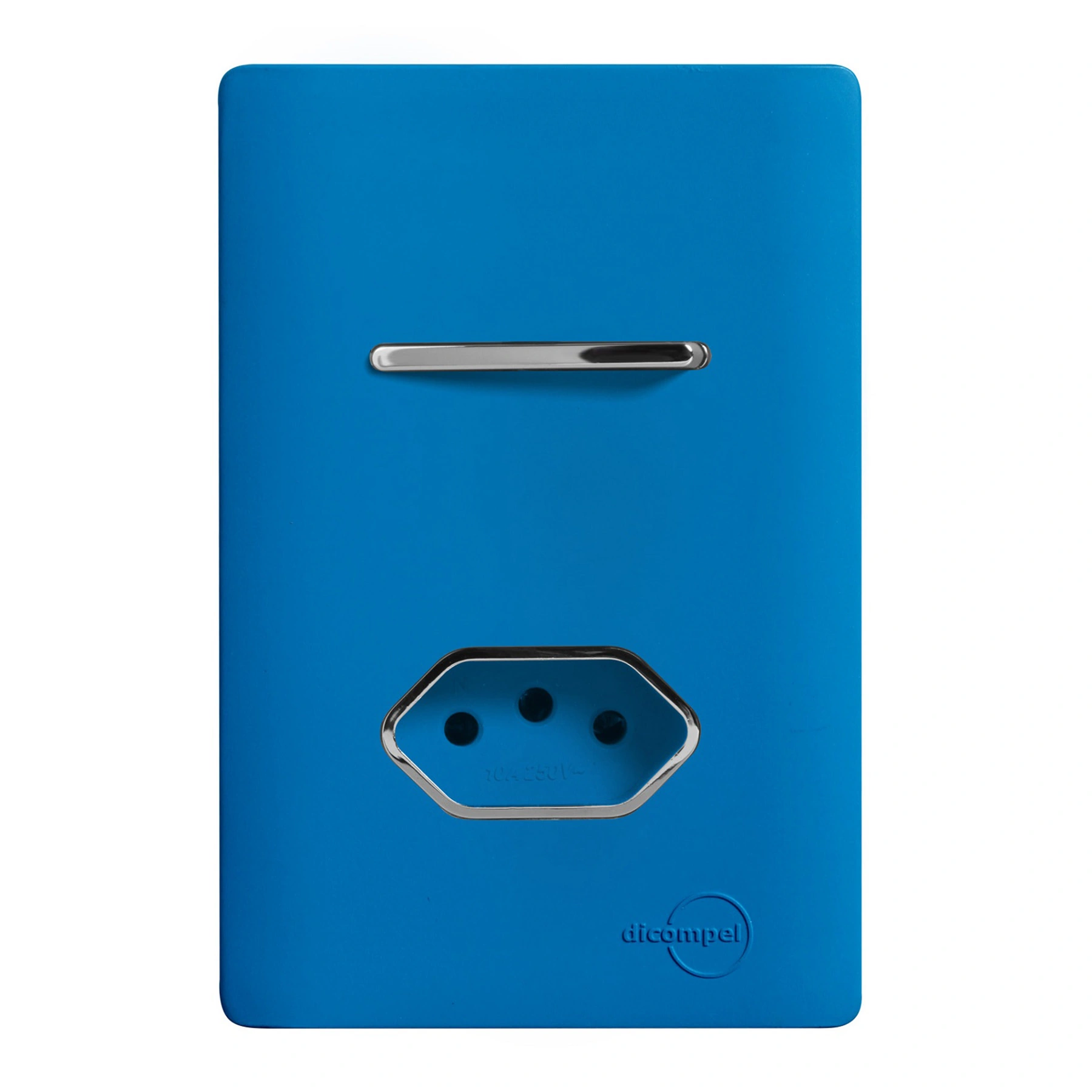 Conjunto 1 Tomada e 1 Interruptor Energia Paralelo 10A 4x2 Azul Fosco Novara Colors Dicompel