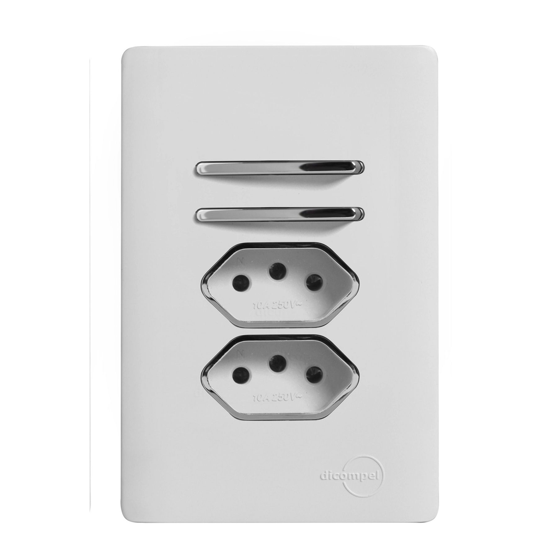 Conjunto 2 Tomadas e 2 Interruptores Energia Paralelo 10A 4x2 Branco Novara Dicompel