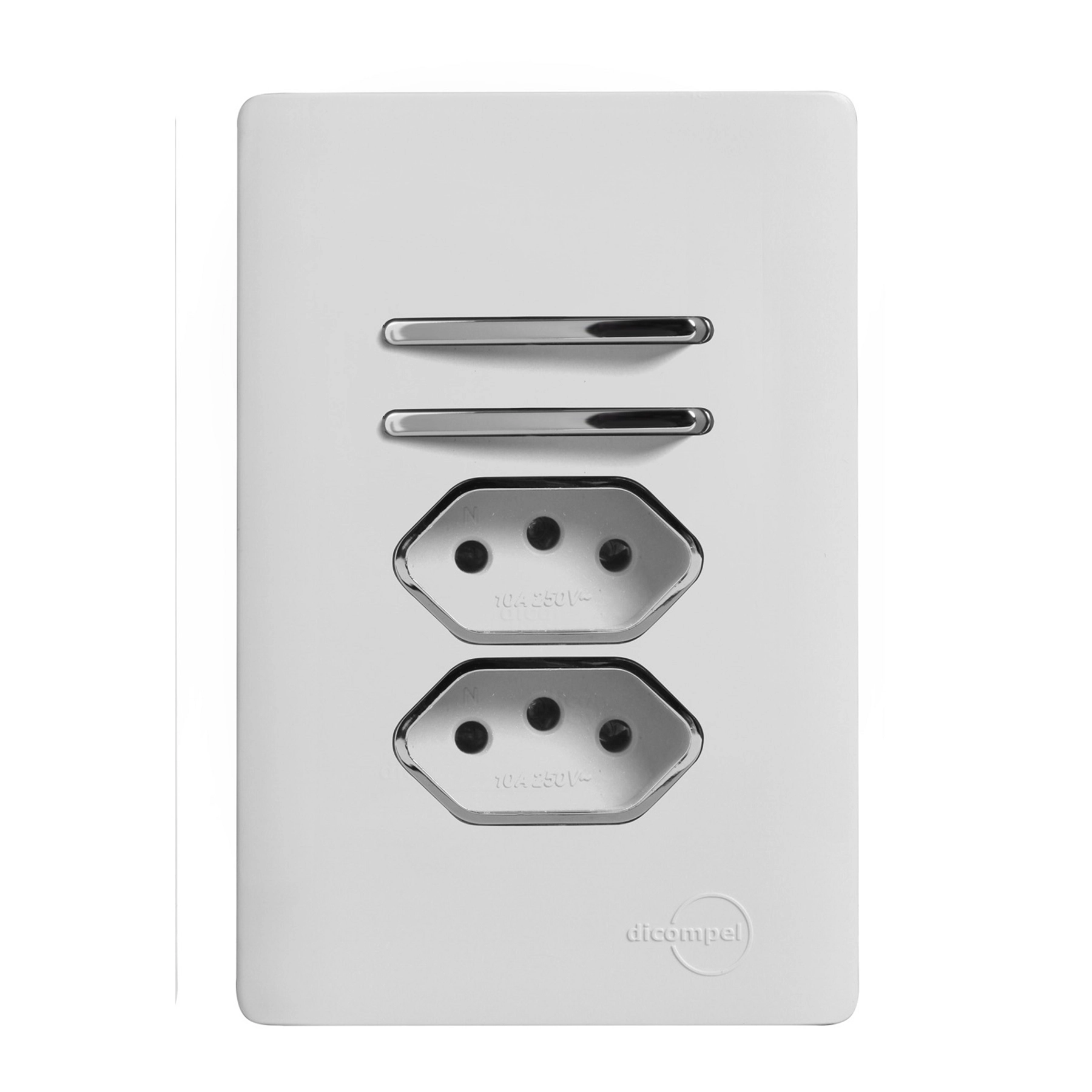 Conjunto 2 Tomadas e 2 Interruptores Energia Simples 20A 4x2 Branco Novara Dicompel