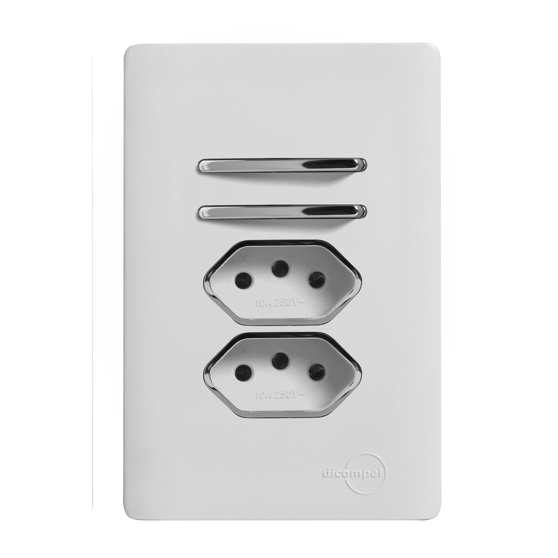 Conjunto 2 Tomadas e 2 Interruptores Energia Paralelo 20A 4x2 Branco Novara Dicompel