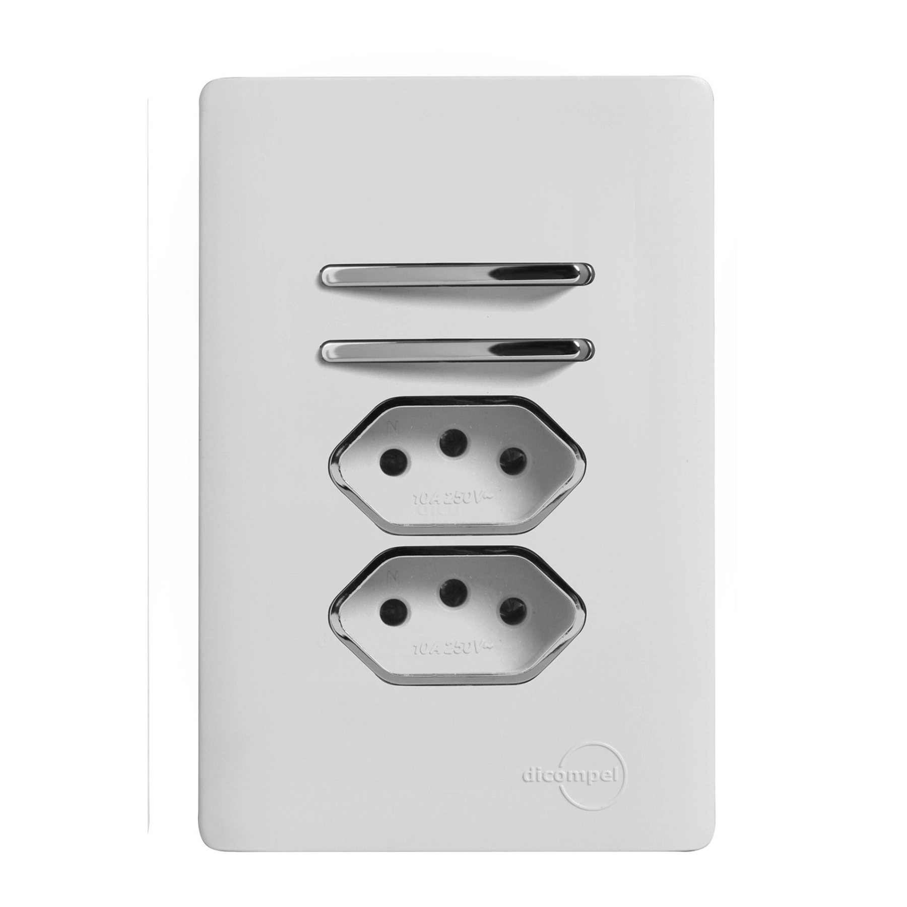 Conjunto 2 Tomadas e 2 Interruptores Energia Simples e Paralelo 10A 4x2 Branco Novara Dicompel