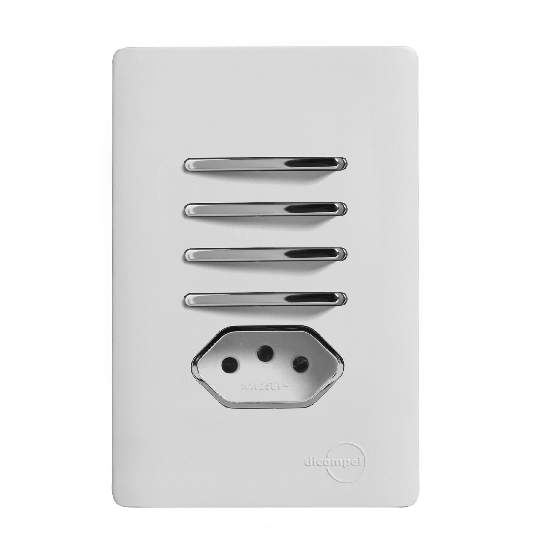 Conjunto 1 Tomada e 4 Interruptores Energia Simples 10A 4x2 Branco Novara Dicompel