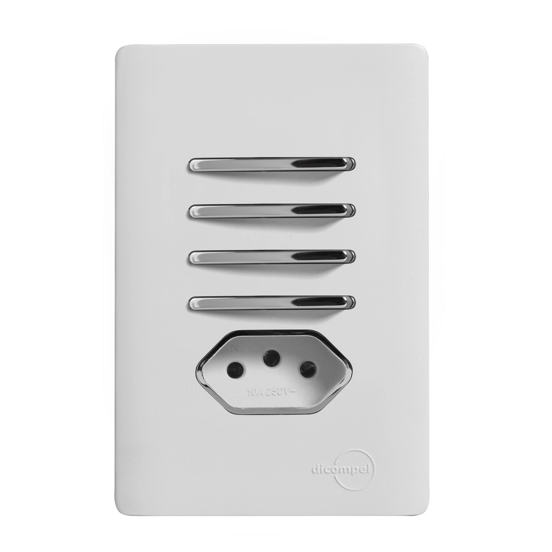 Conjunto 1 Tomada e 4 Interruptores Energia Paralelo 20A 4x2 Branco Novara Dicompel