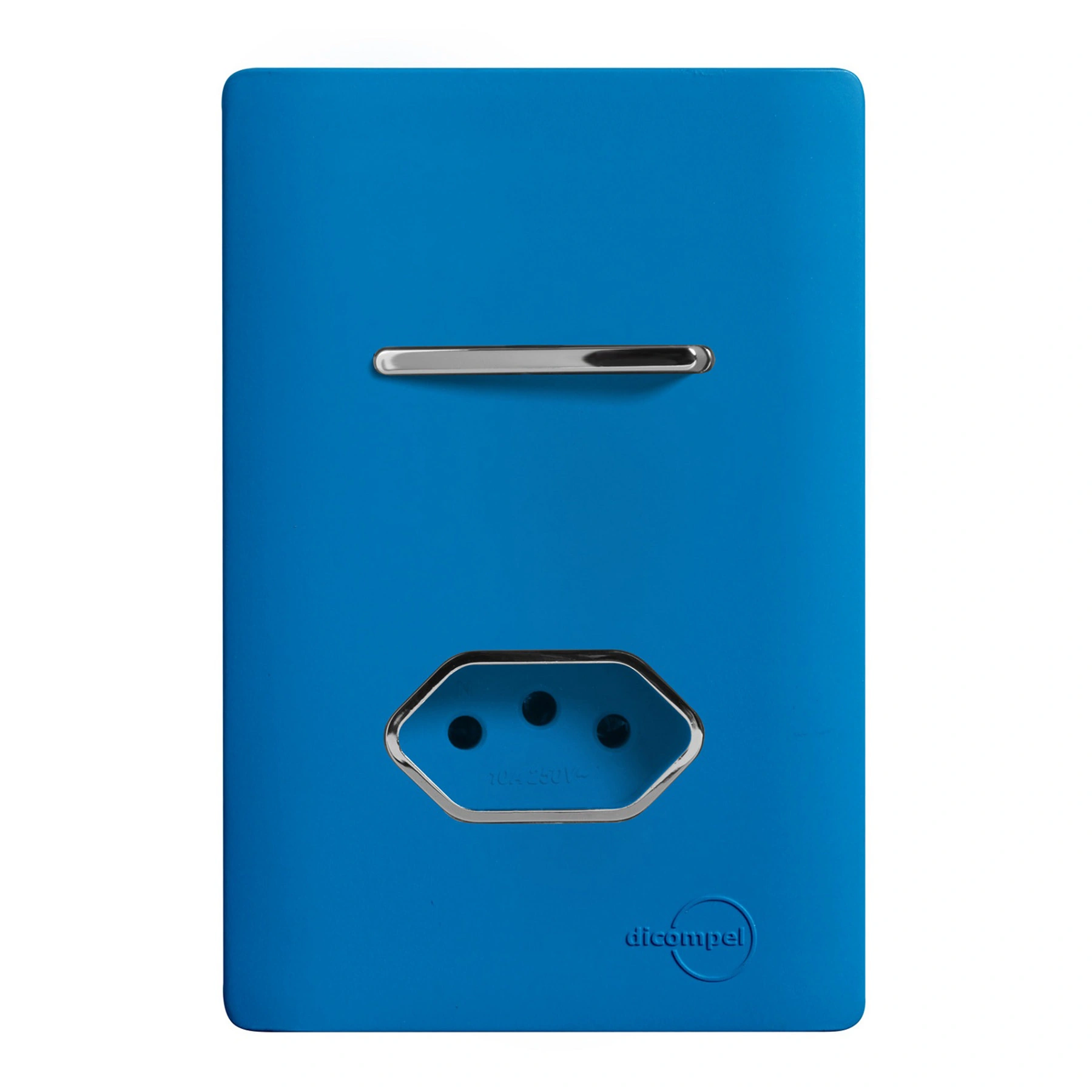 Conjunto 1 Tomada e 1 Interruptor Energia Simples 20A 4x2 Azul Fosco Novara Colors Dicompel