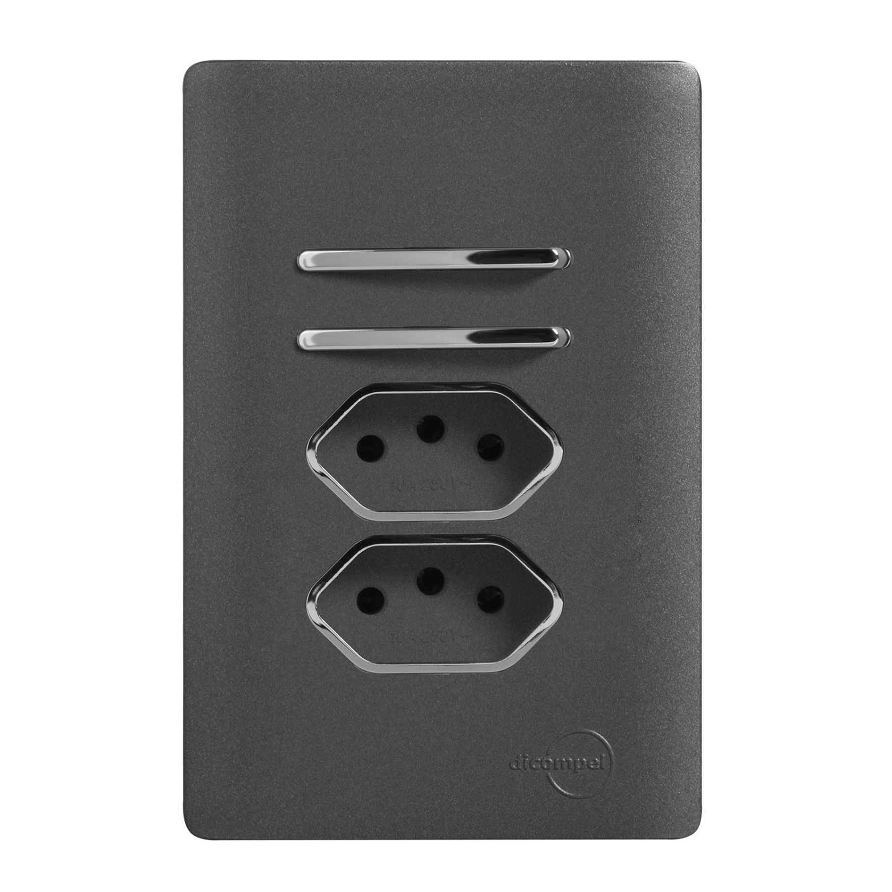 Conjunto 2 Tomadas e 2 Interruptores Energia Simples 10A 4x2 Grafite Novara Colors Dicompel