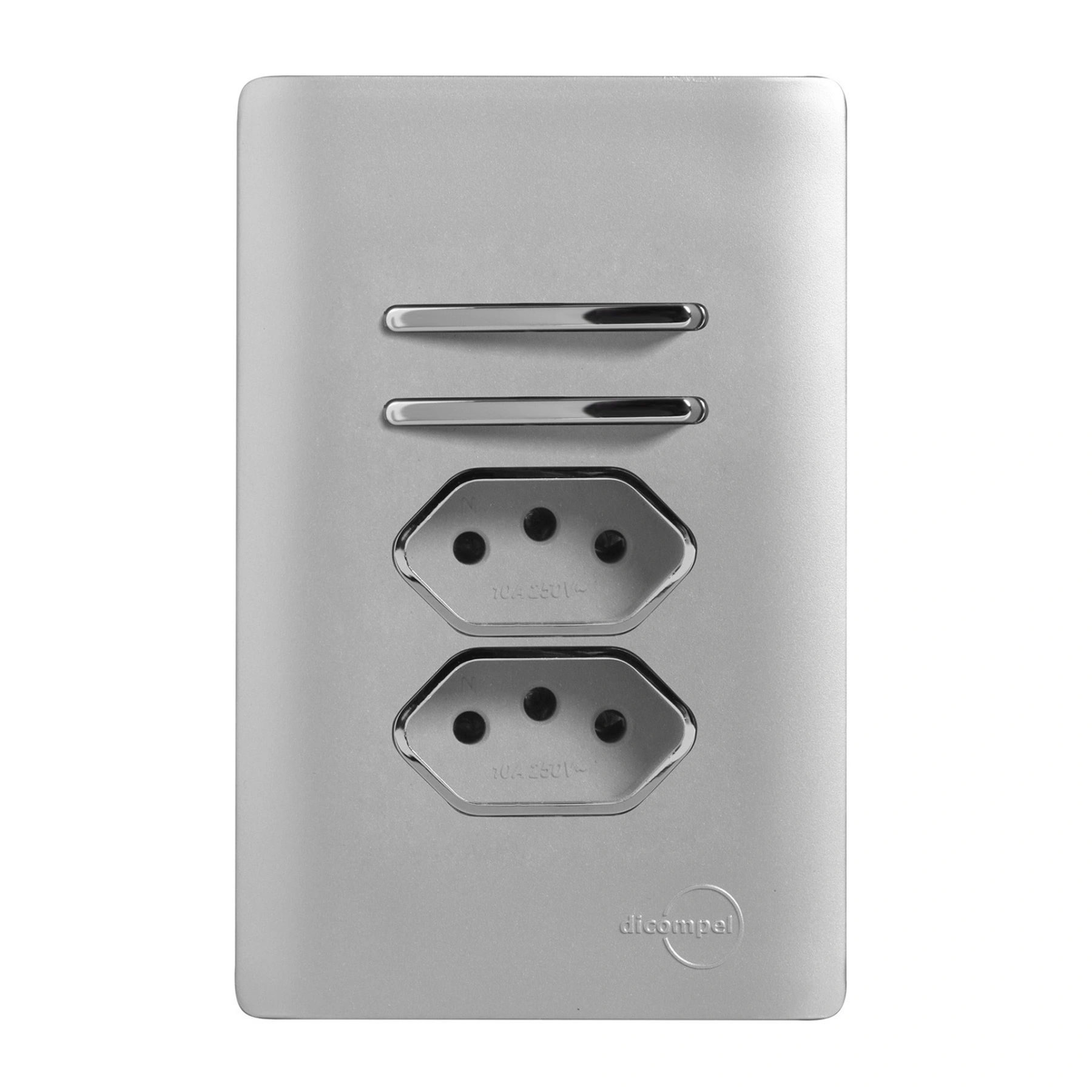 Conjunto 2 Tomadas e 2 Interruptores Energia Paralelo 20A 4x2 Aço Novara Colors Dicompel