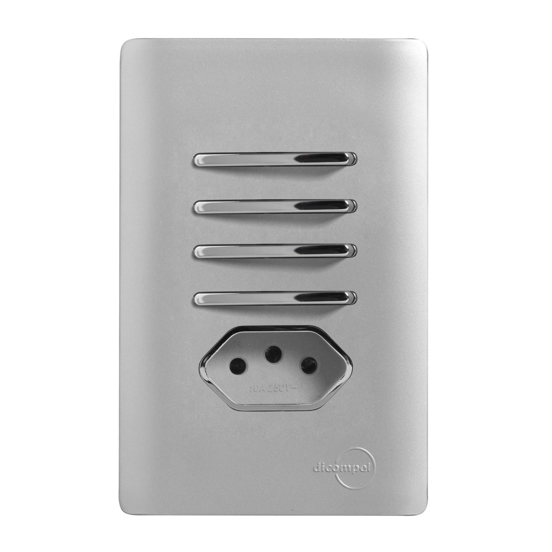 Conjunto 1 Tomada e 4 Interruptores Energia Paralelo 10A 4x2 Aço Novara Colors Dicompel