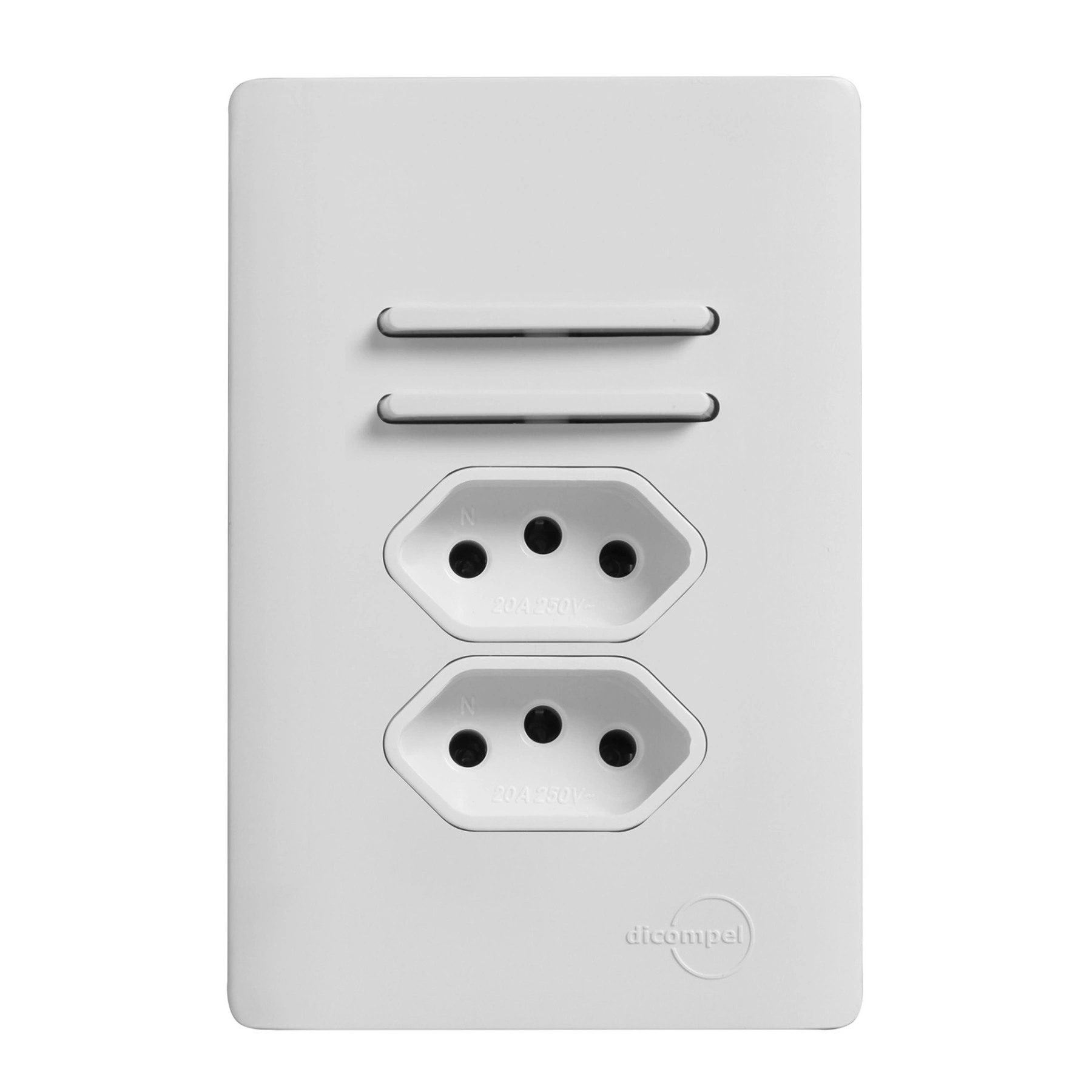 Conjunto 2 Tomadas e 2 Interruptores Energia Simples 20A 4x2 Branco Novara Dicompel