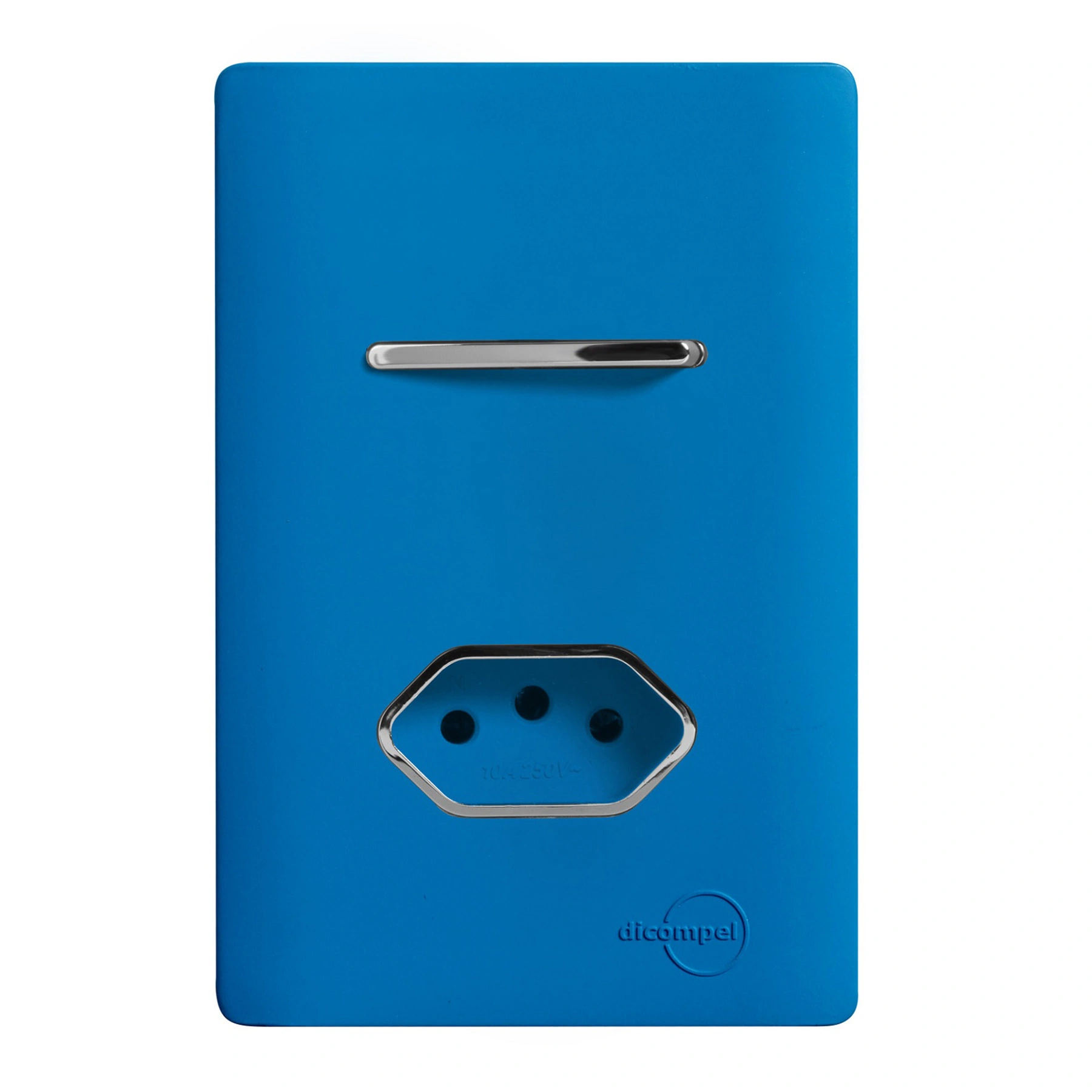 Conjunto 1 Tomada e 1 Interruptor Energia Paralelo 20A 4x2 Azul Fosco Novara Colors Dicompel