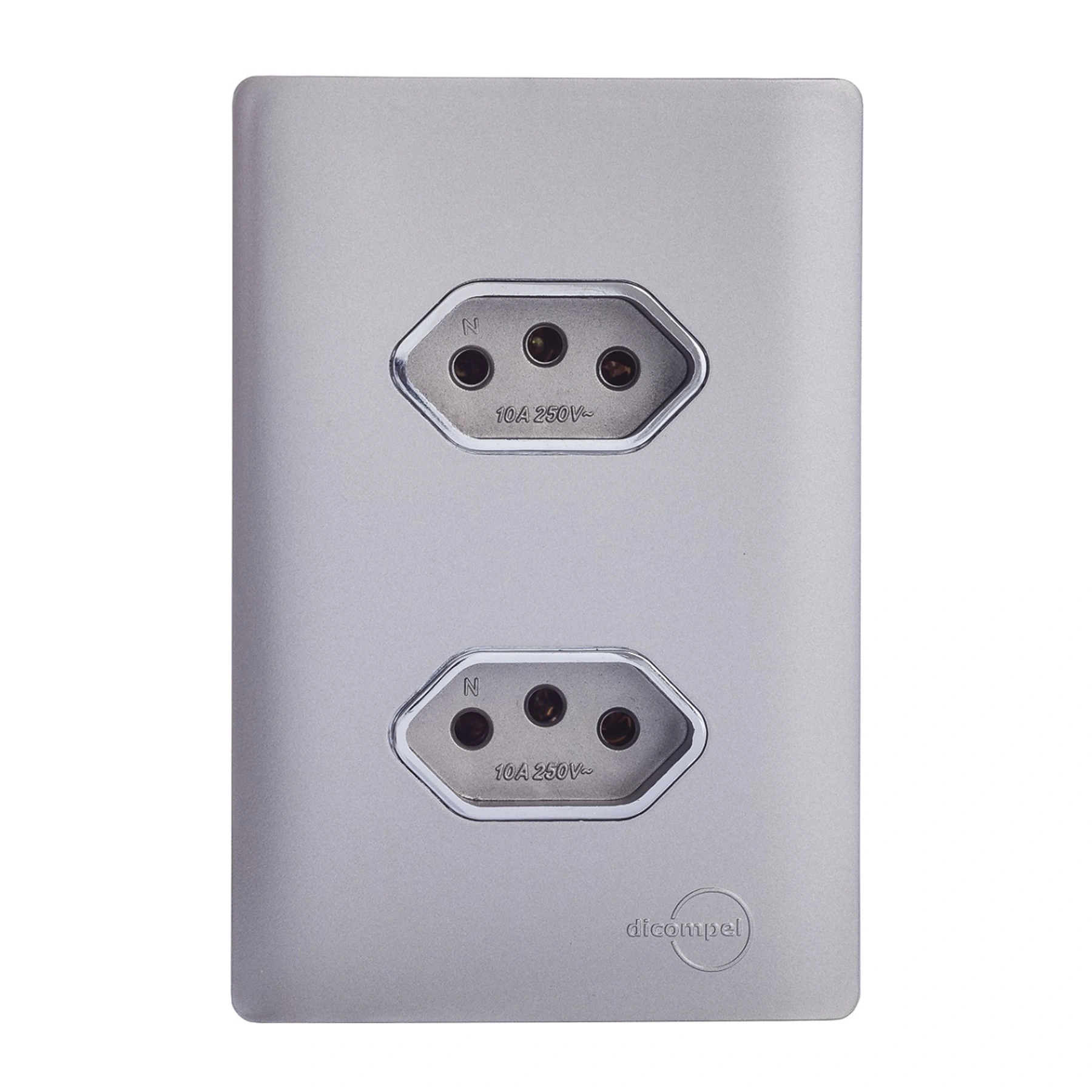 Conjunto 1 Tomada Energia 20A 4x2 Aço Novara Colors Dicompel