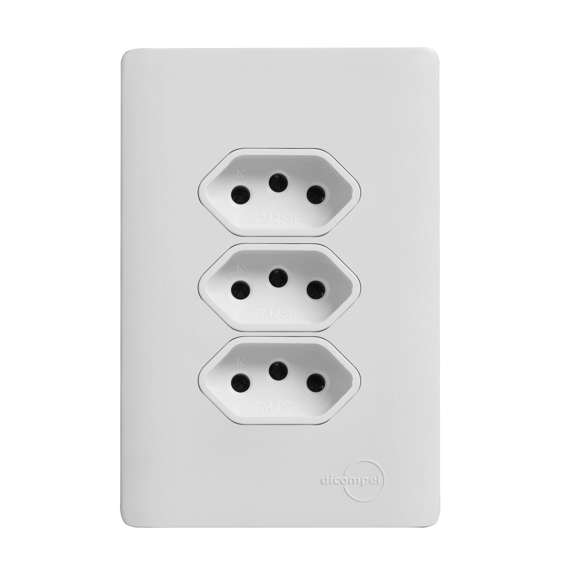 Conjunto 3 Tomadas Energia 10A 4x2 Branco Novara Dicompel