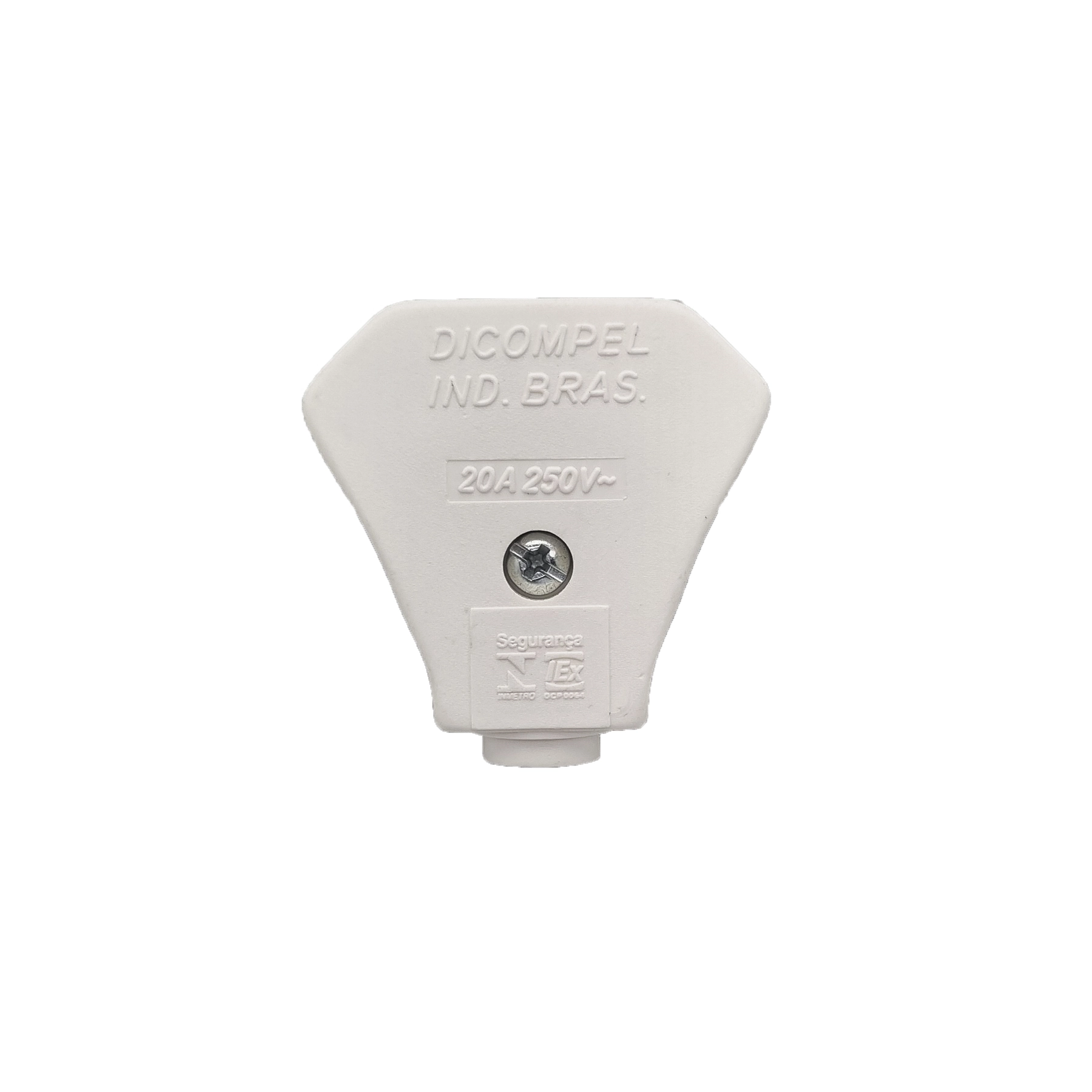 Plugue Macho 2P + Terra Bivolt 20V Branco Dicompel
