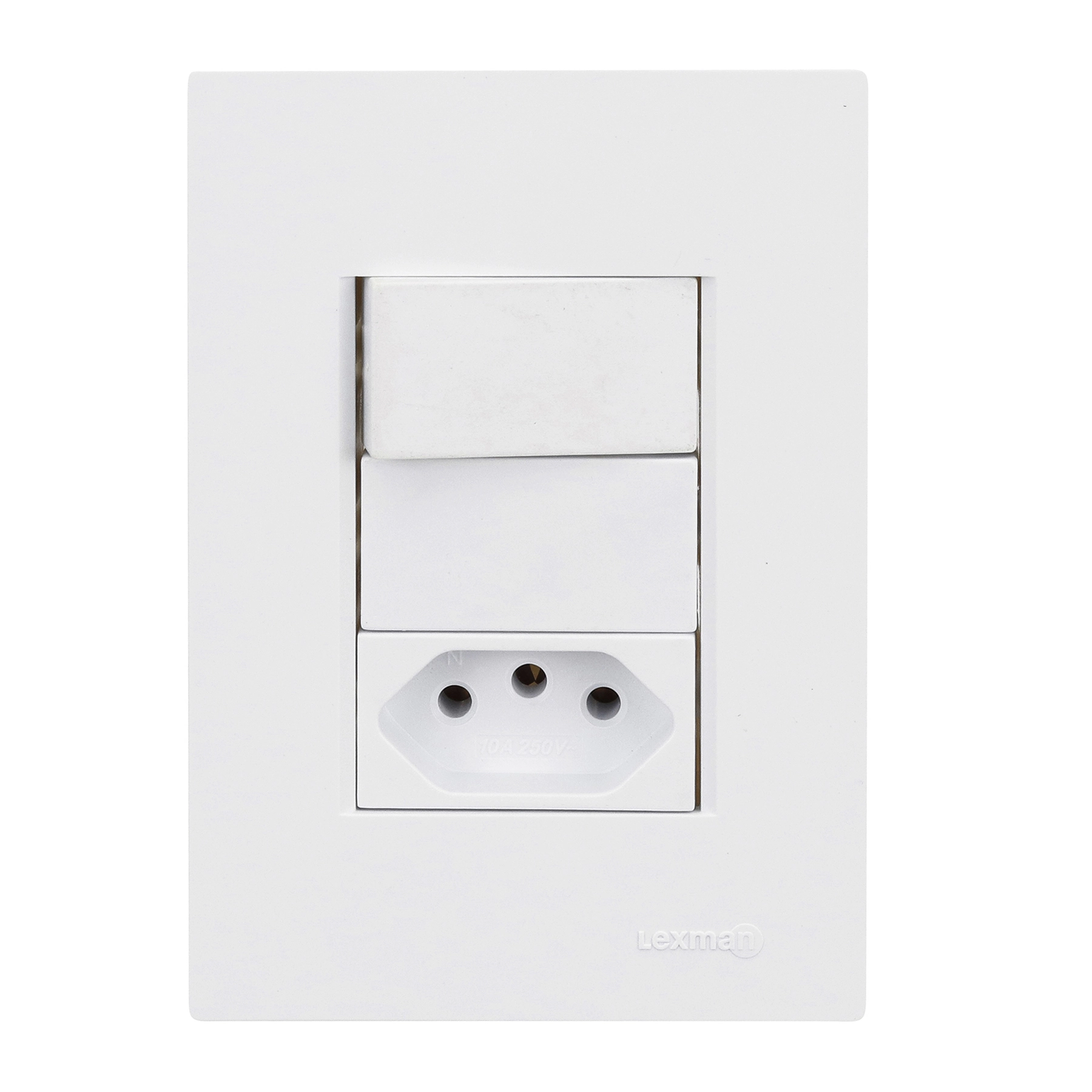 Conjunto 1 Tomada Energia 1 Interruptor 10A 4x2 Branco Fosco Madrid Lexman
