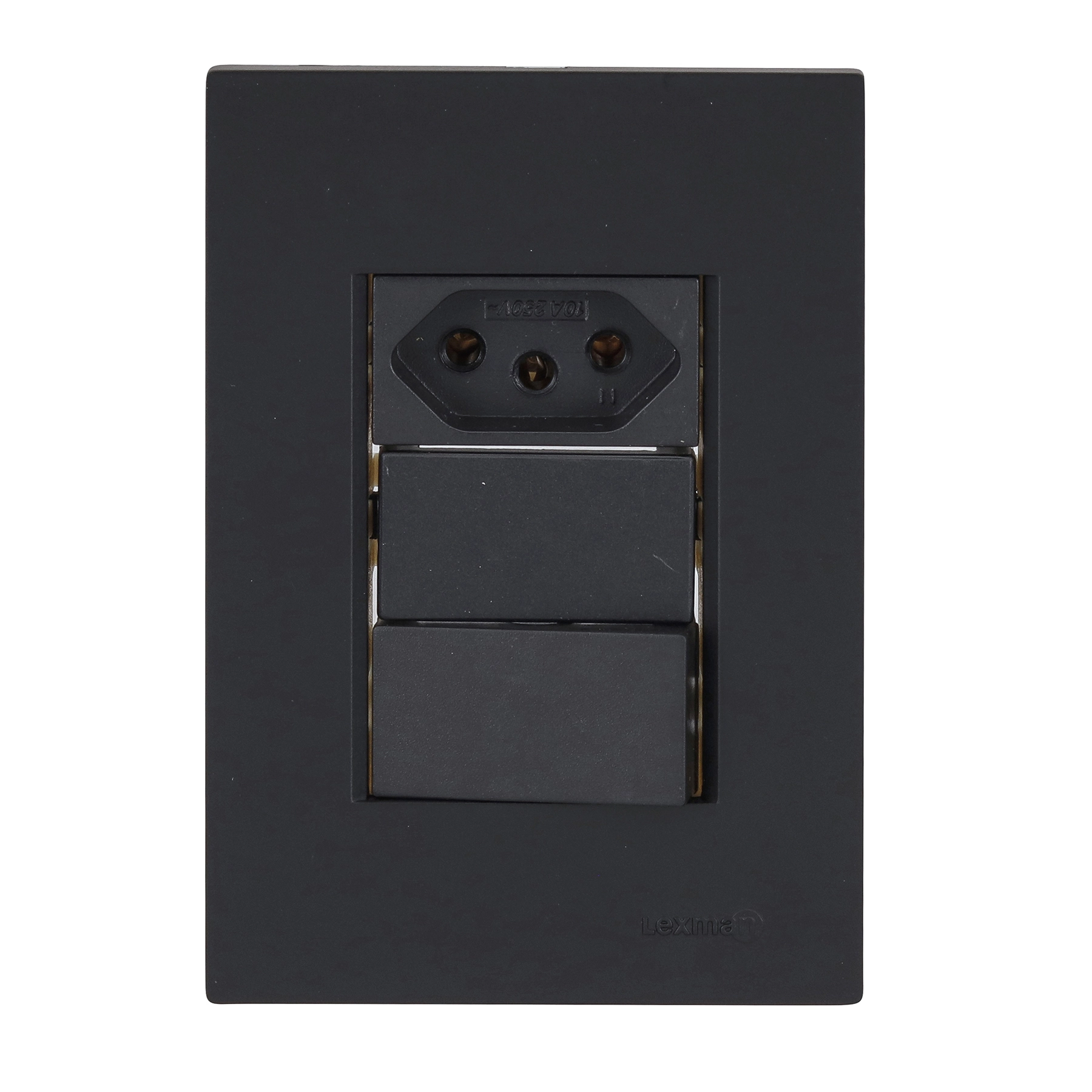 Conjunto 1 Tomada Energia e 1 Interruptor 10A 4x2 Preto Fosco Madrid Lexman