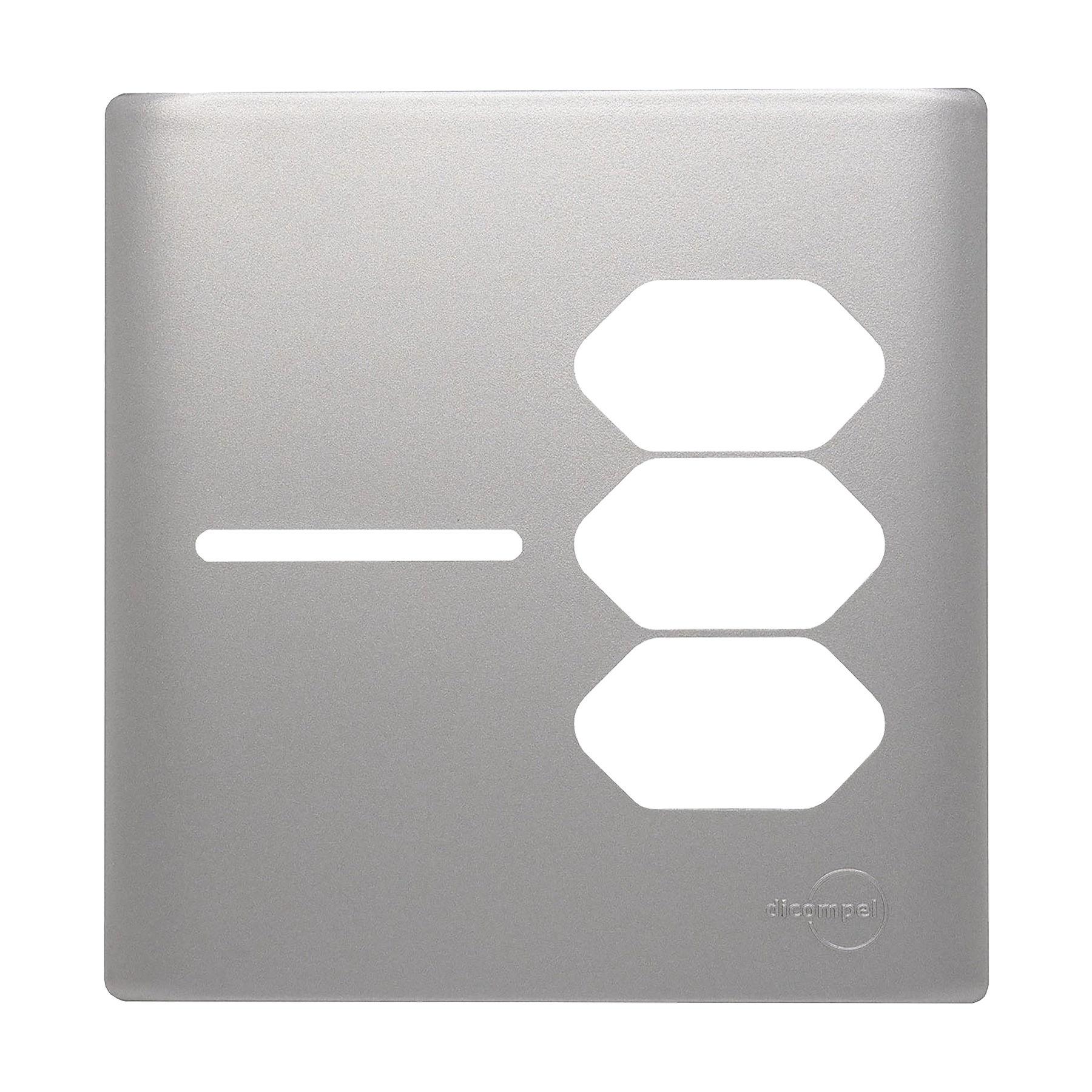 Placa com Suporte 4X4 para 1 Interruptor + 3 Tomada Prata Novara