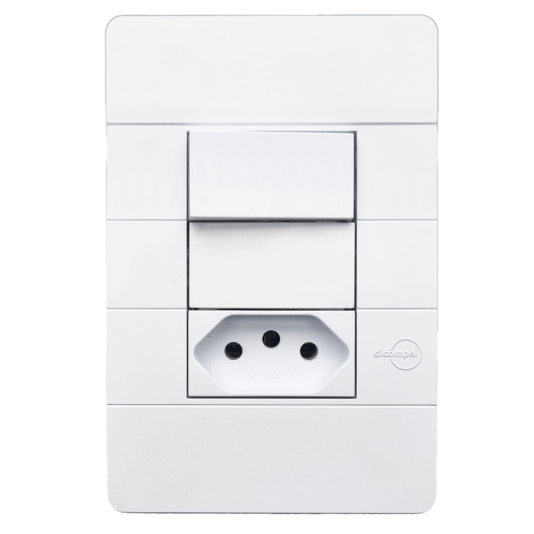 Conjunto Interrupitor e Tomada 4x2 10A Branco Ritz Dicompel