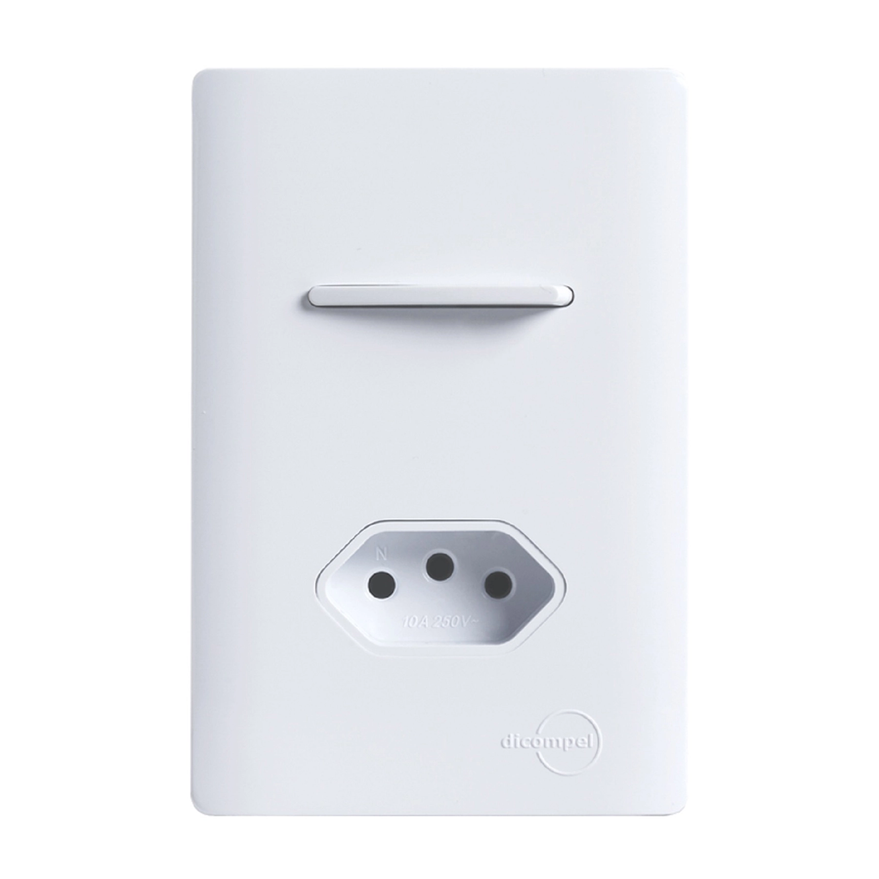 Conjunto 1 Tomada e 1 Interruptor Energia Simples 10A 4x2 Branco Novara Dicompel