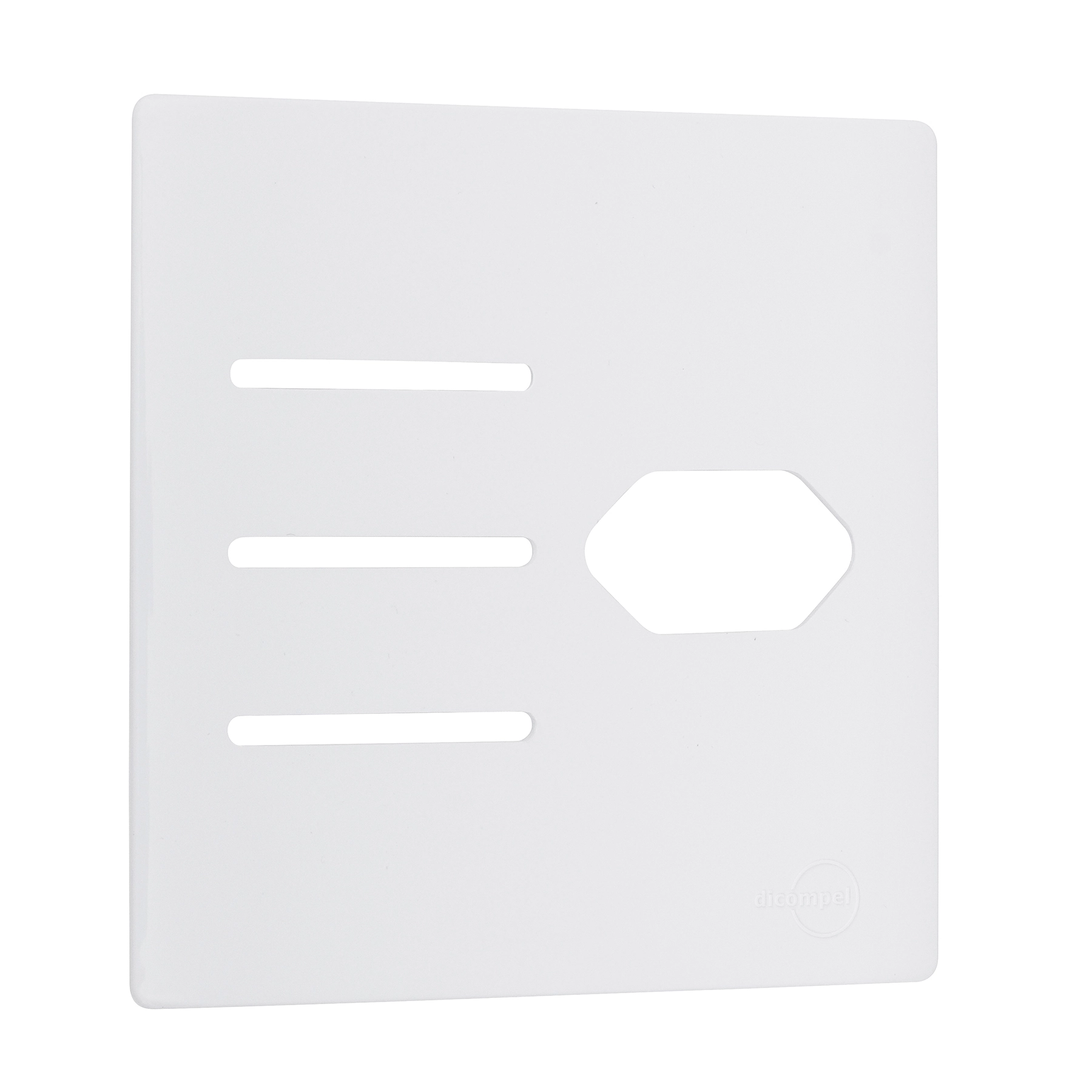 Placa com Suporte 4X4 para 3 Interruptores + Tomada Universal 2P+T Branca Novara Dicompel