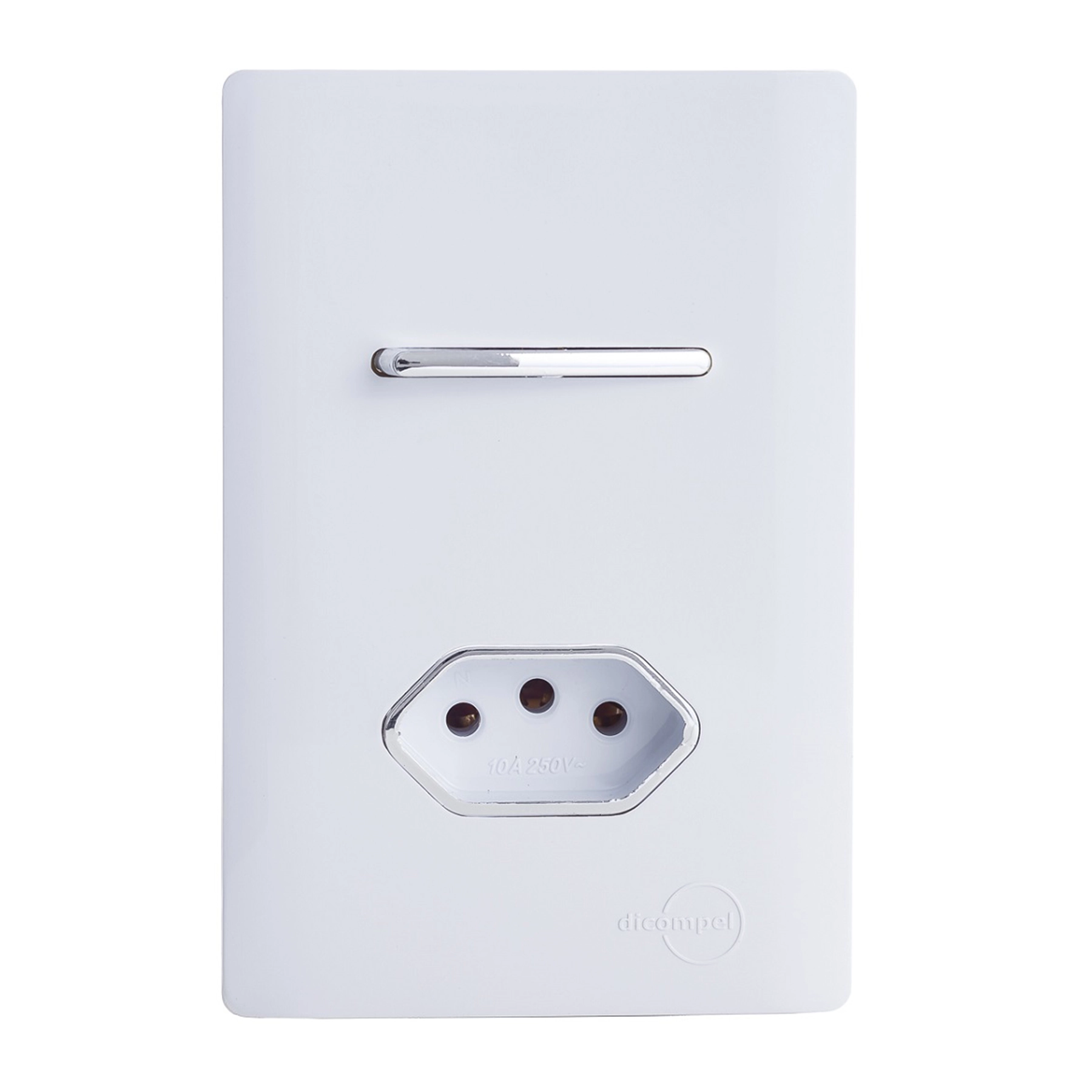 Conjunto 1 Tomada e 1 Interruptor Energia Simples 10A 4x2 Branco Novara Dicompel