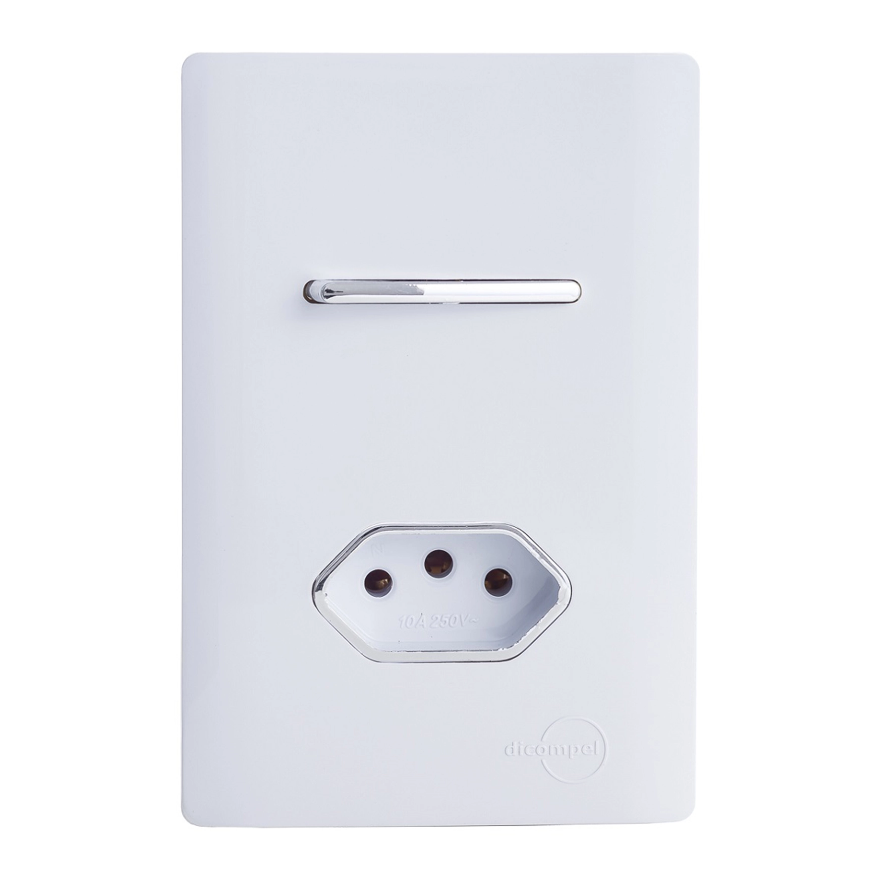 Conjunto 1 Tomada e 1 Interruptor Energia Paralelo 20A 4x2 Branco Novara Dicompel