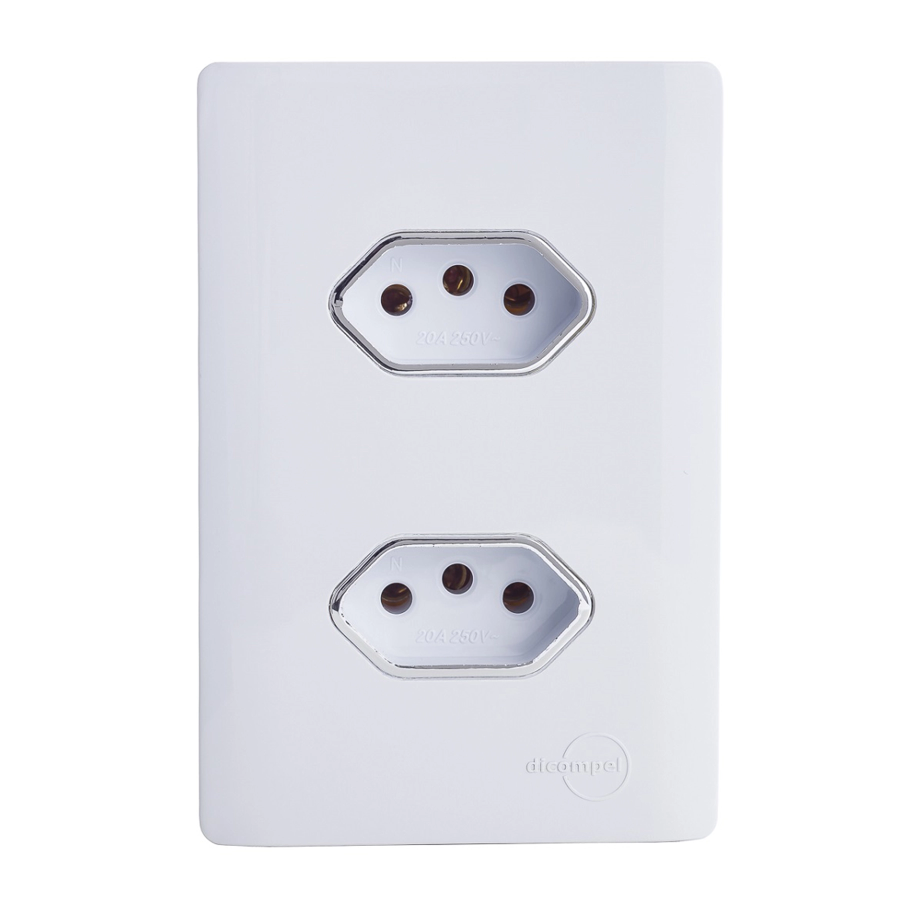 Conjunto 2 Tomadas Energia 20A 4x2 Branco Novara Dicompel