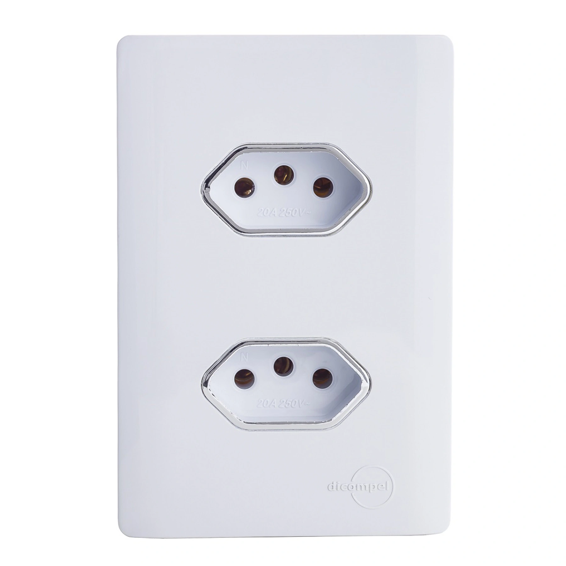 Conjunto 2 Tomadas Energia 20A 4x2 Branco Novara Dicompel