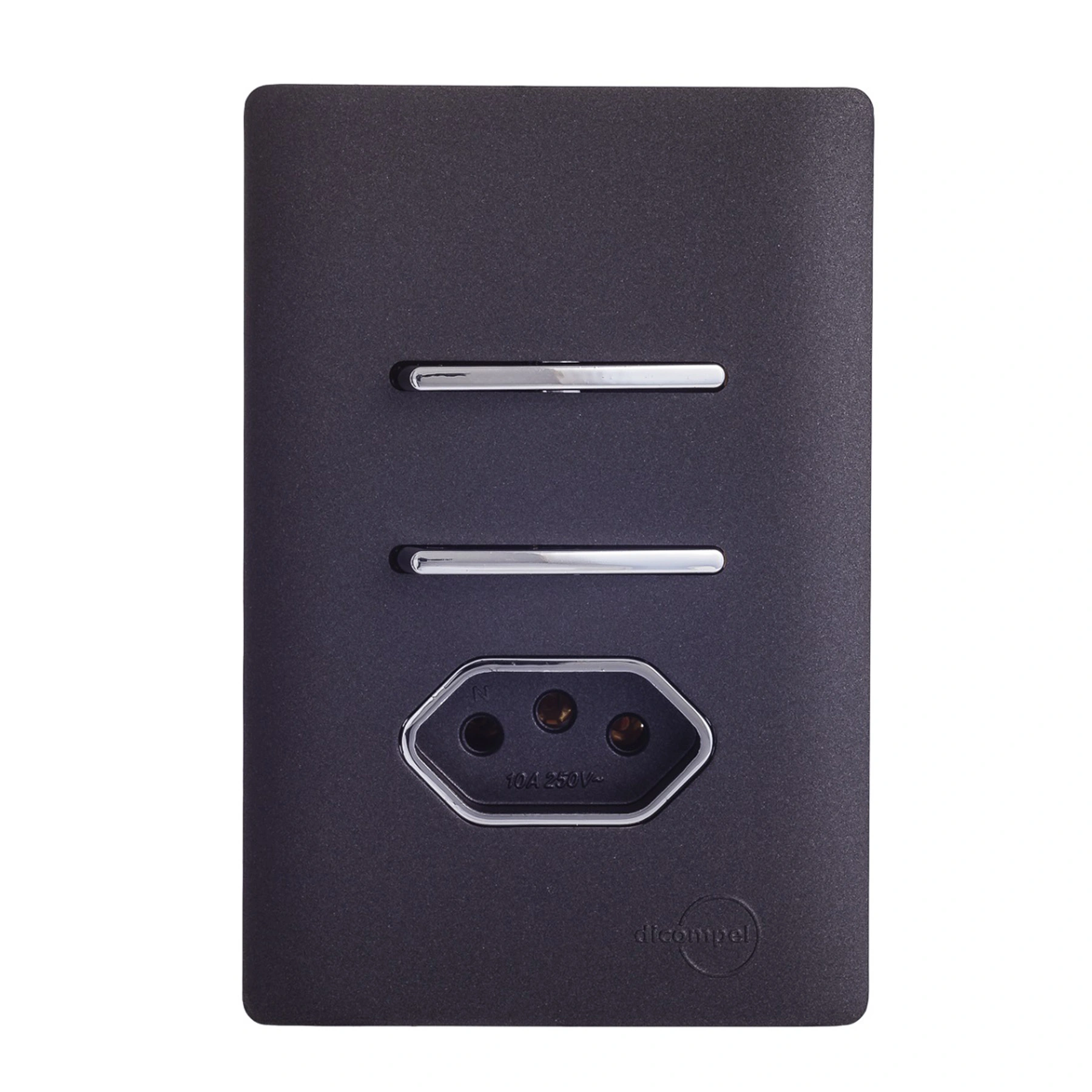 Conjunto 1 Tomada e 2 Interruptores Energia Simples 10A 4x2 Grafite Novara Colors Dicompel