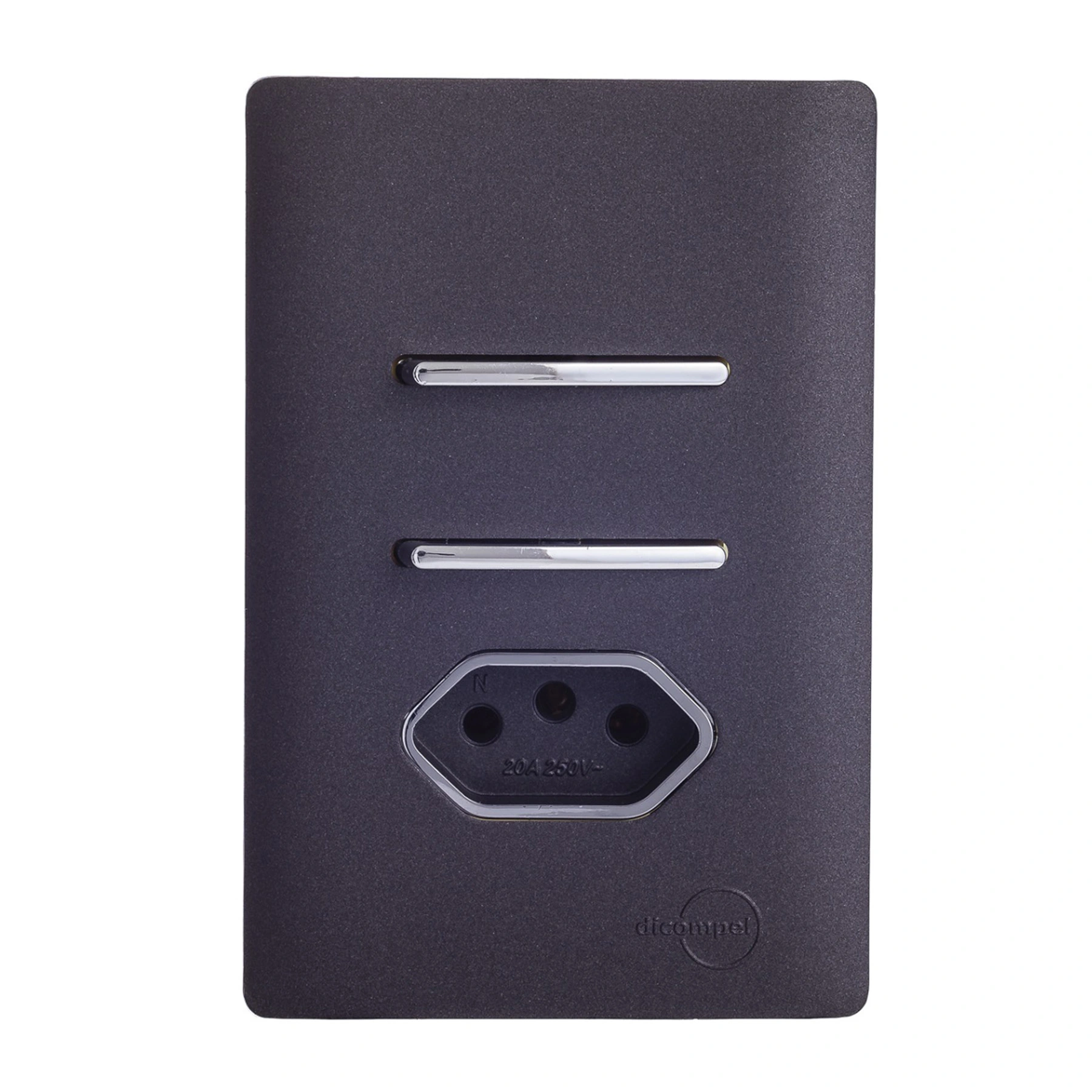 Conjunto 1 Tomada e 2 Interruptores Energia Simples 20A 4x2 Grafite Novara Colors Dicompel