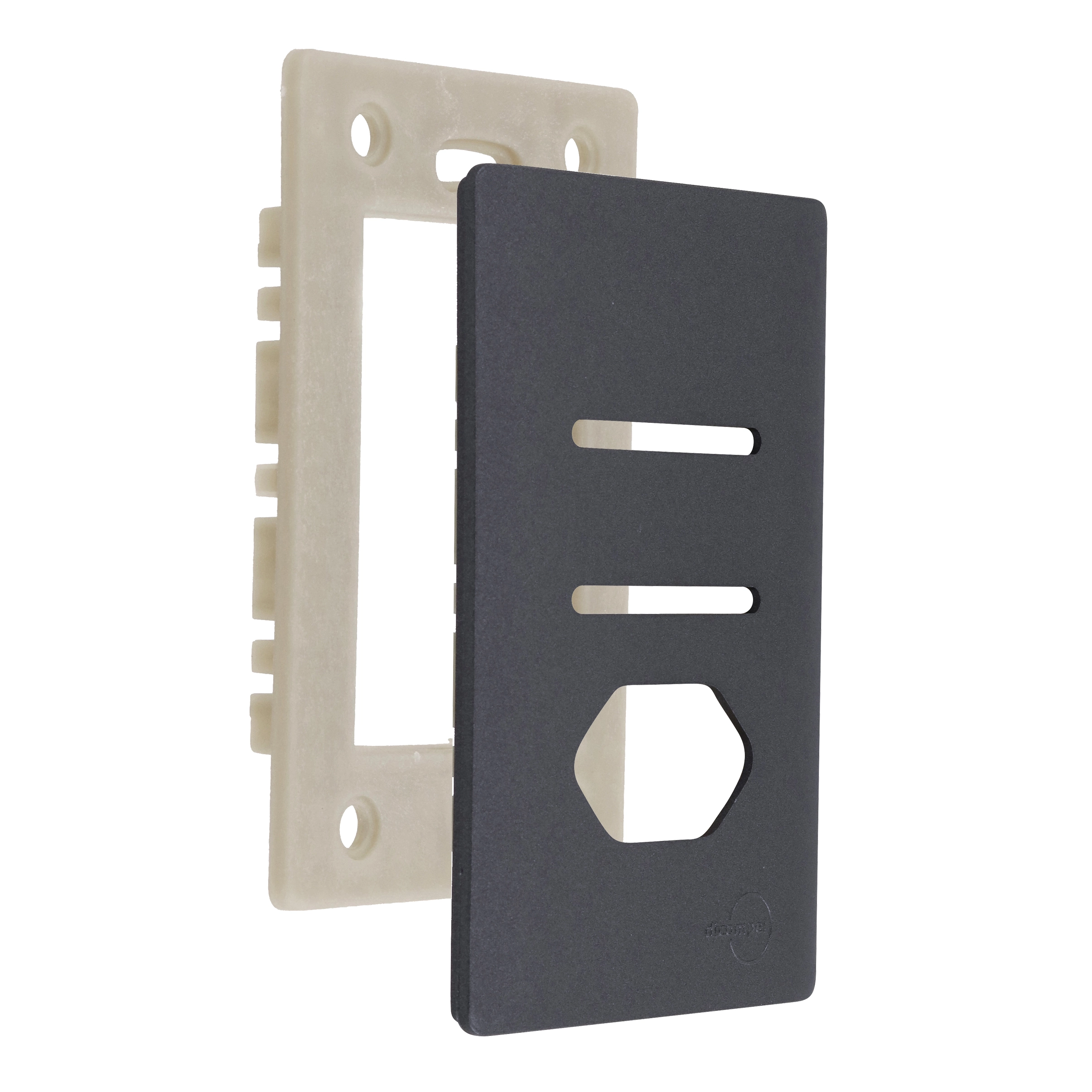 Placa com Suporte 4X2 2 Interruptores e 1 Tomada Grafite Novara Dicompel