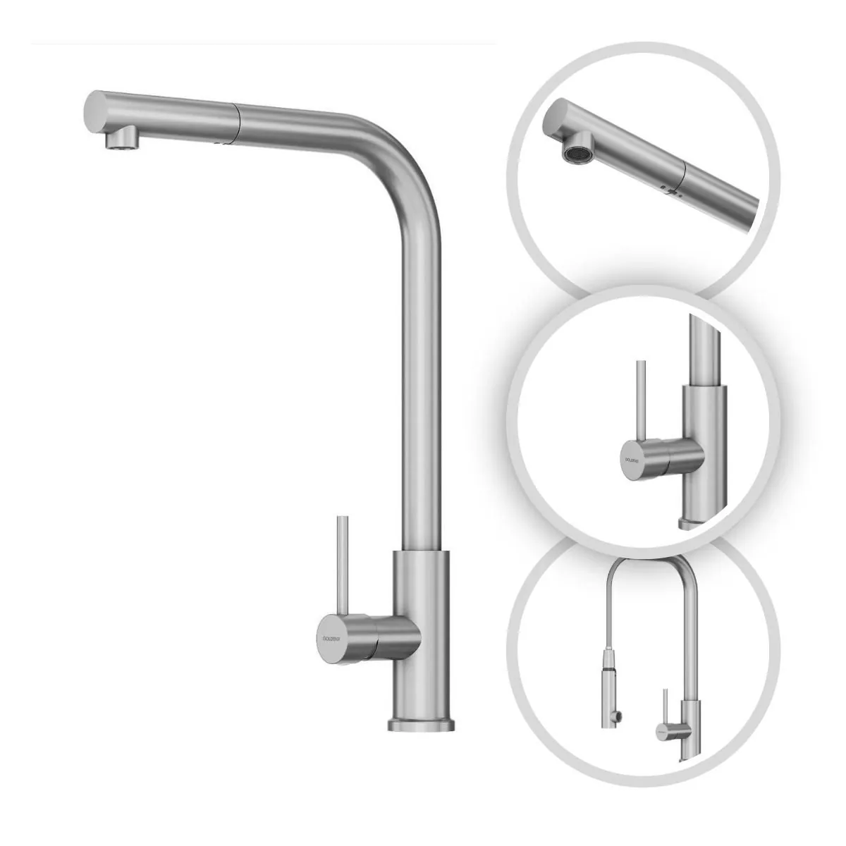 Torneira Para Cozinha Gourmet Luxo Toronto Spray Extraível Aço Inox 304 Goldenx