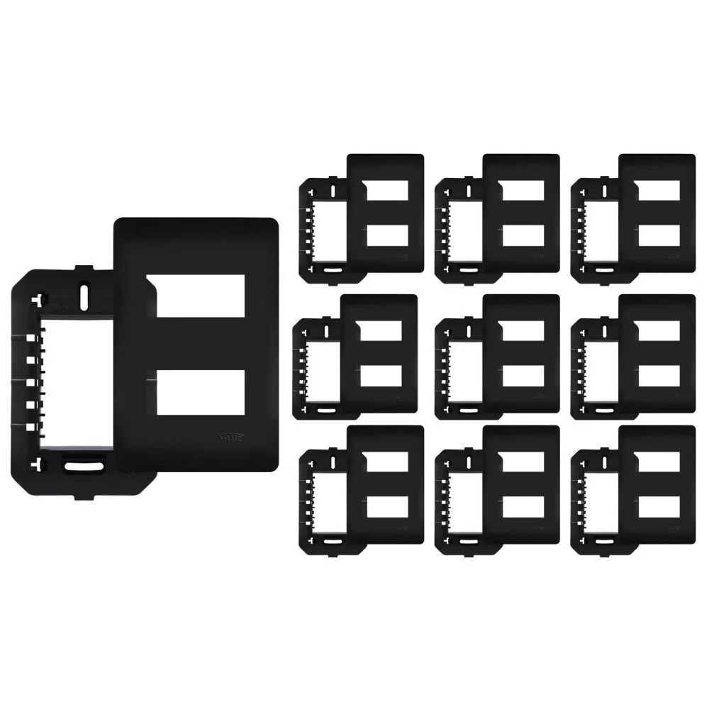 10 Placa Com Suporte Fame Habitat Black 4x2 Para 2 Módulos Horizontais Distanciados Preto